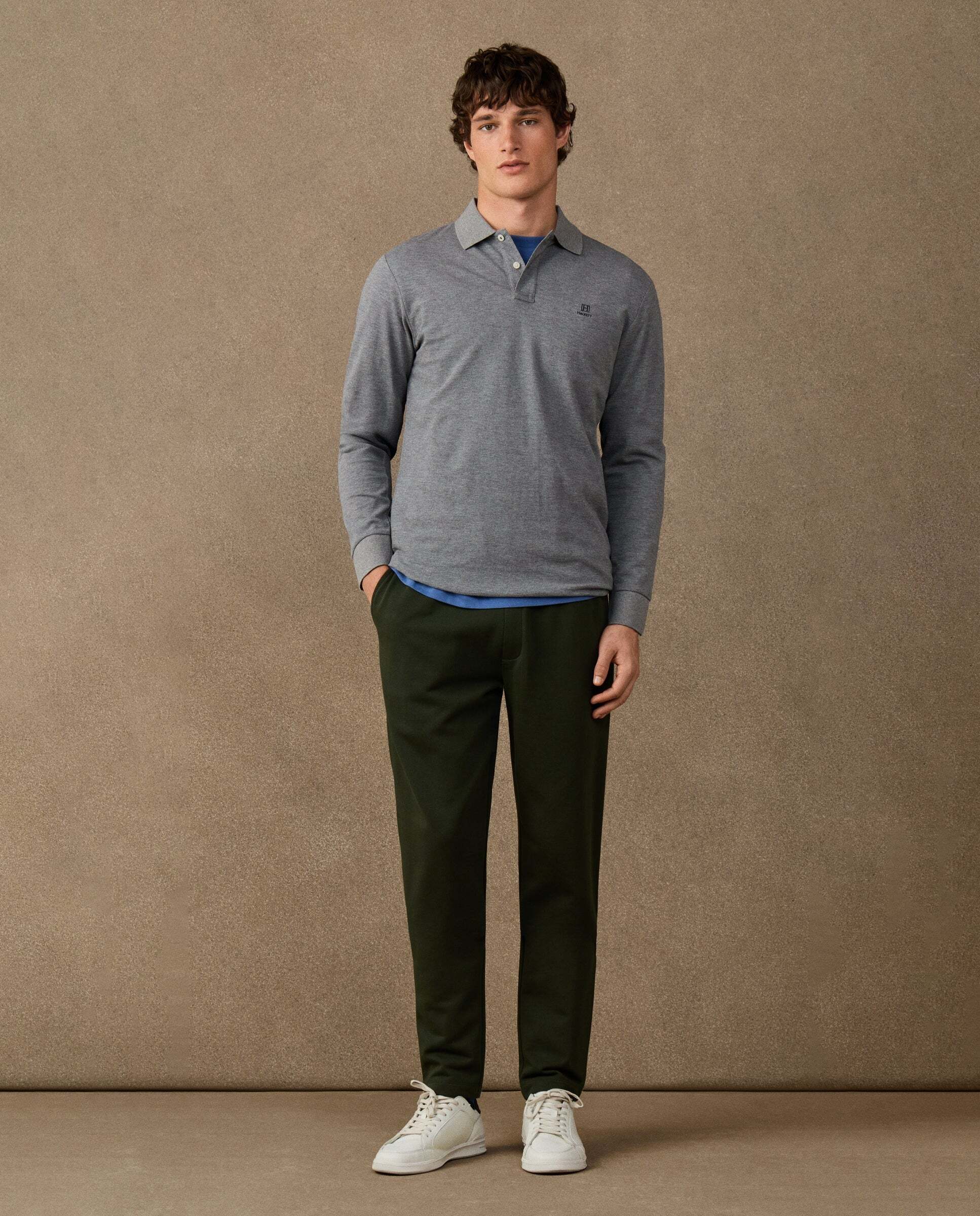 Polo de hombre manga larga con logo fit clásico - Hackett - Gris Gris-2