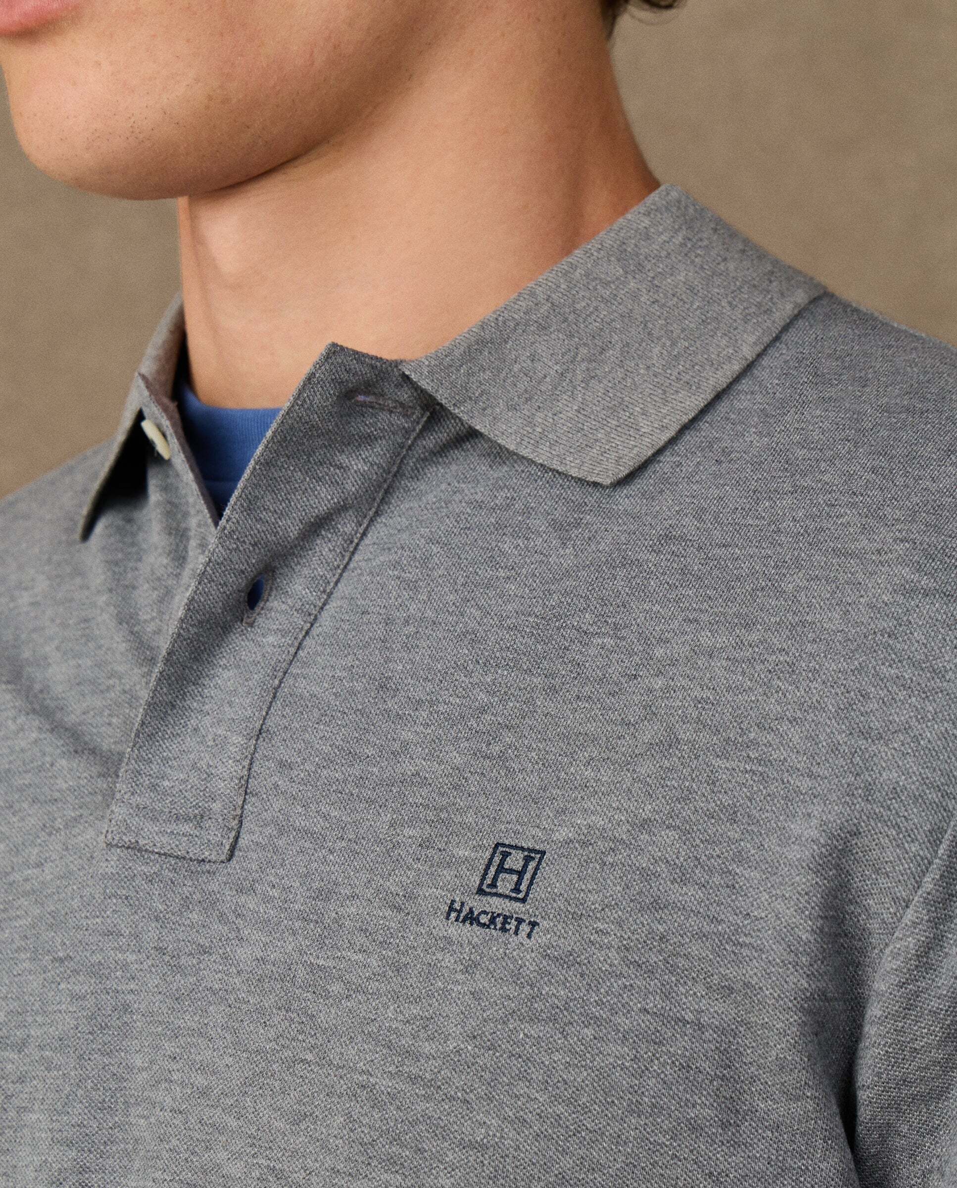 Polo de hombre manga larga con logo fit clásico - Hackett - Gris Gris-4