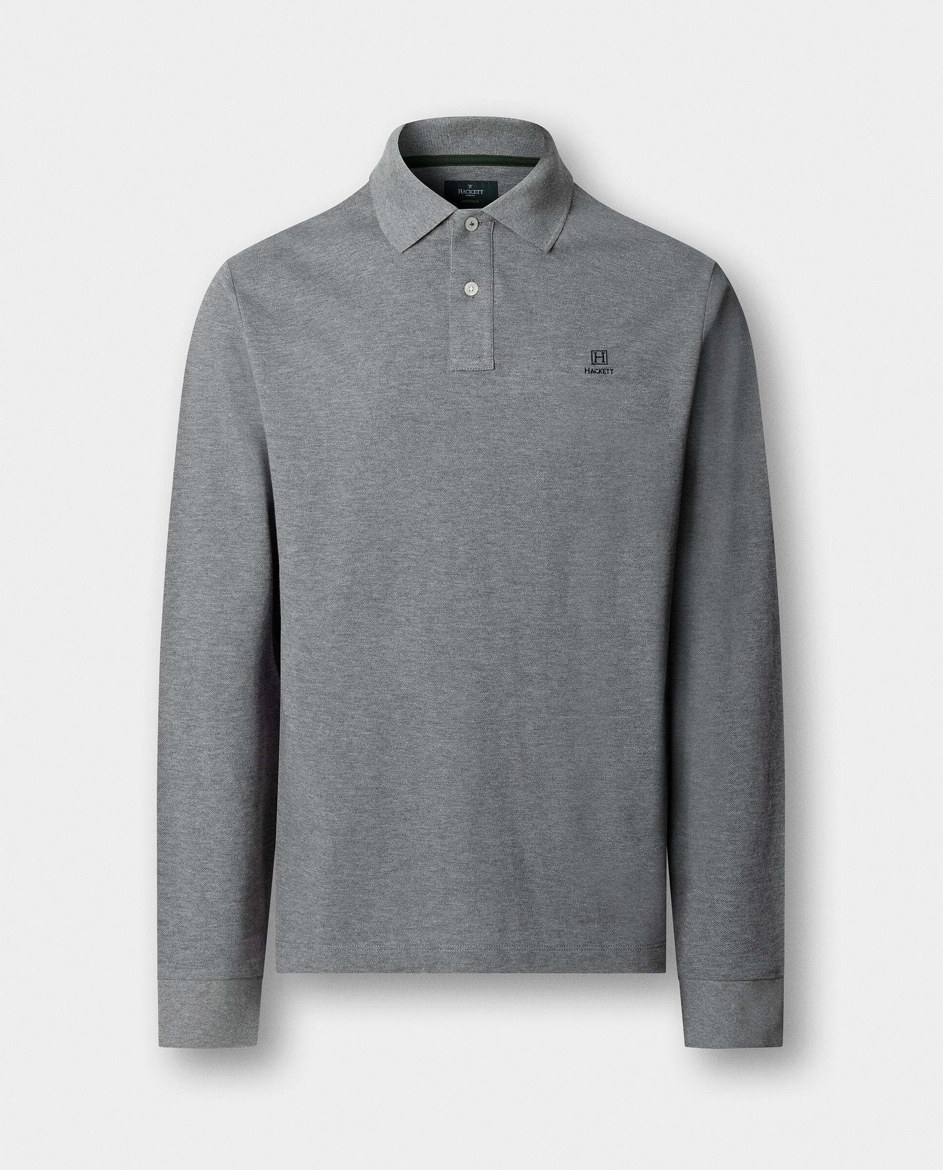 Polo de hombre manga larga con logo fit clásico - Hackett - Gris Gris-6