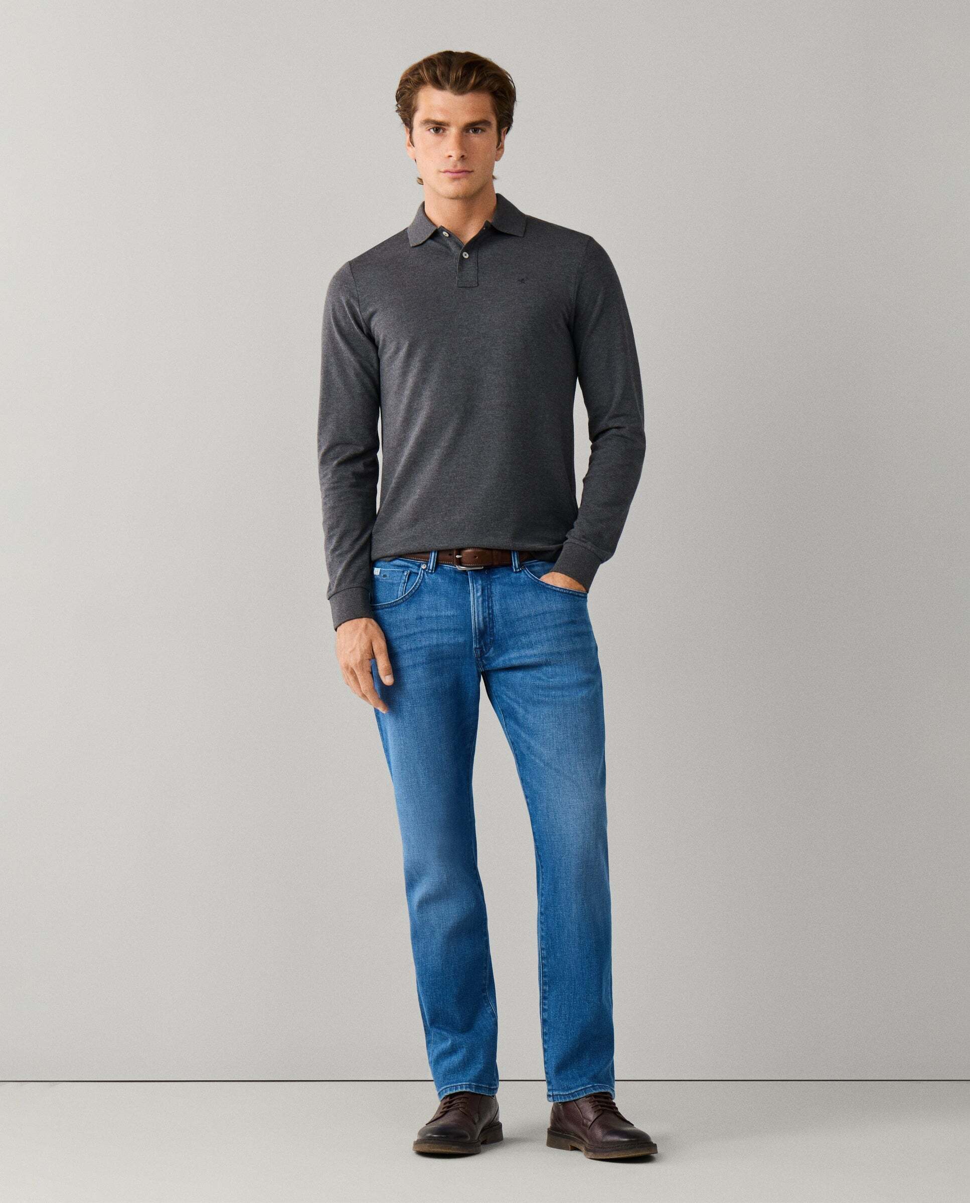 Polo de hombre manga larga con logo fit slim - Hackett - Gris oscuro Gris oscuro-2