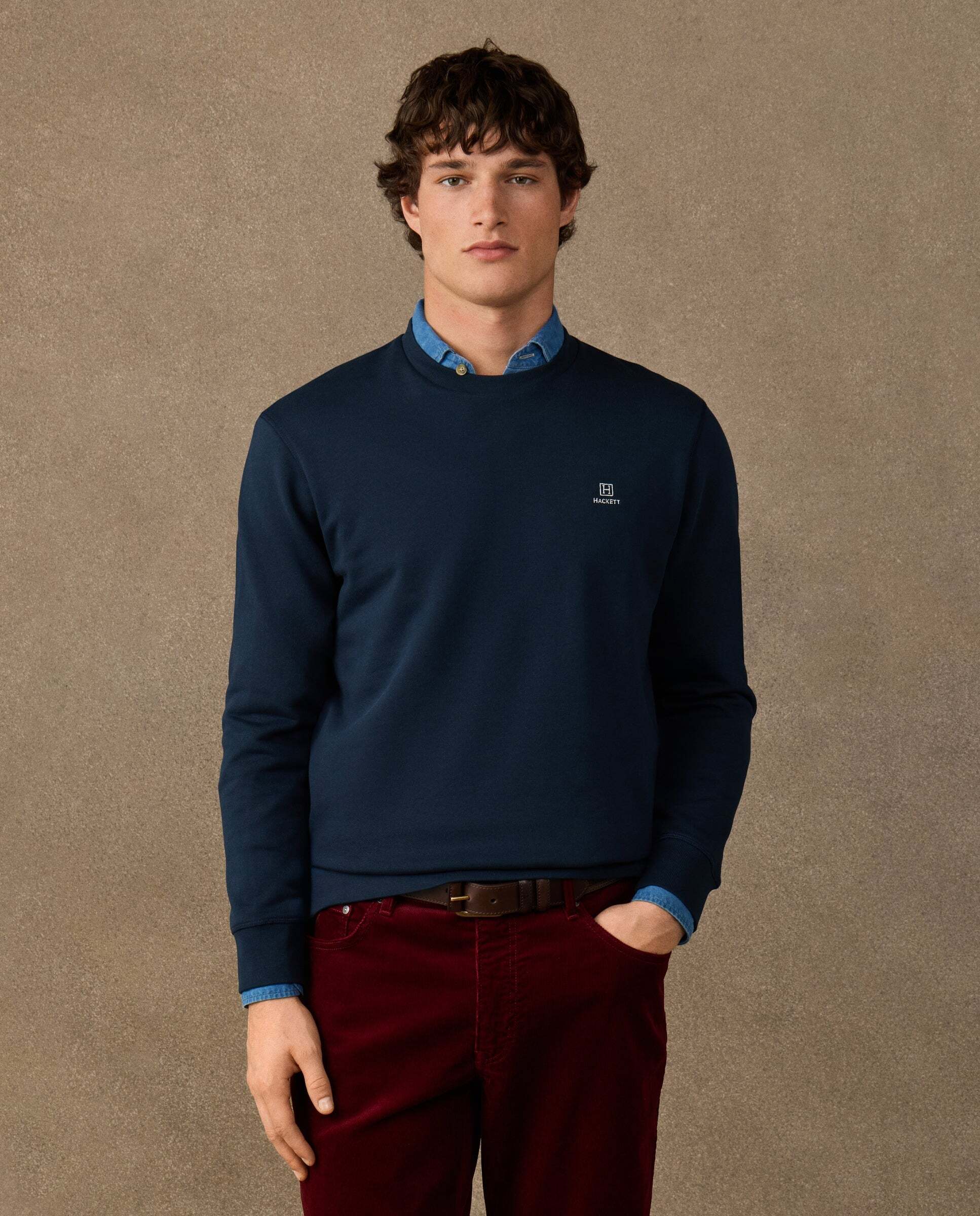 Sudadera de hombre algodón cuello redondo con logo - Hackett - Azul Azul-1