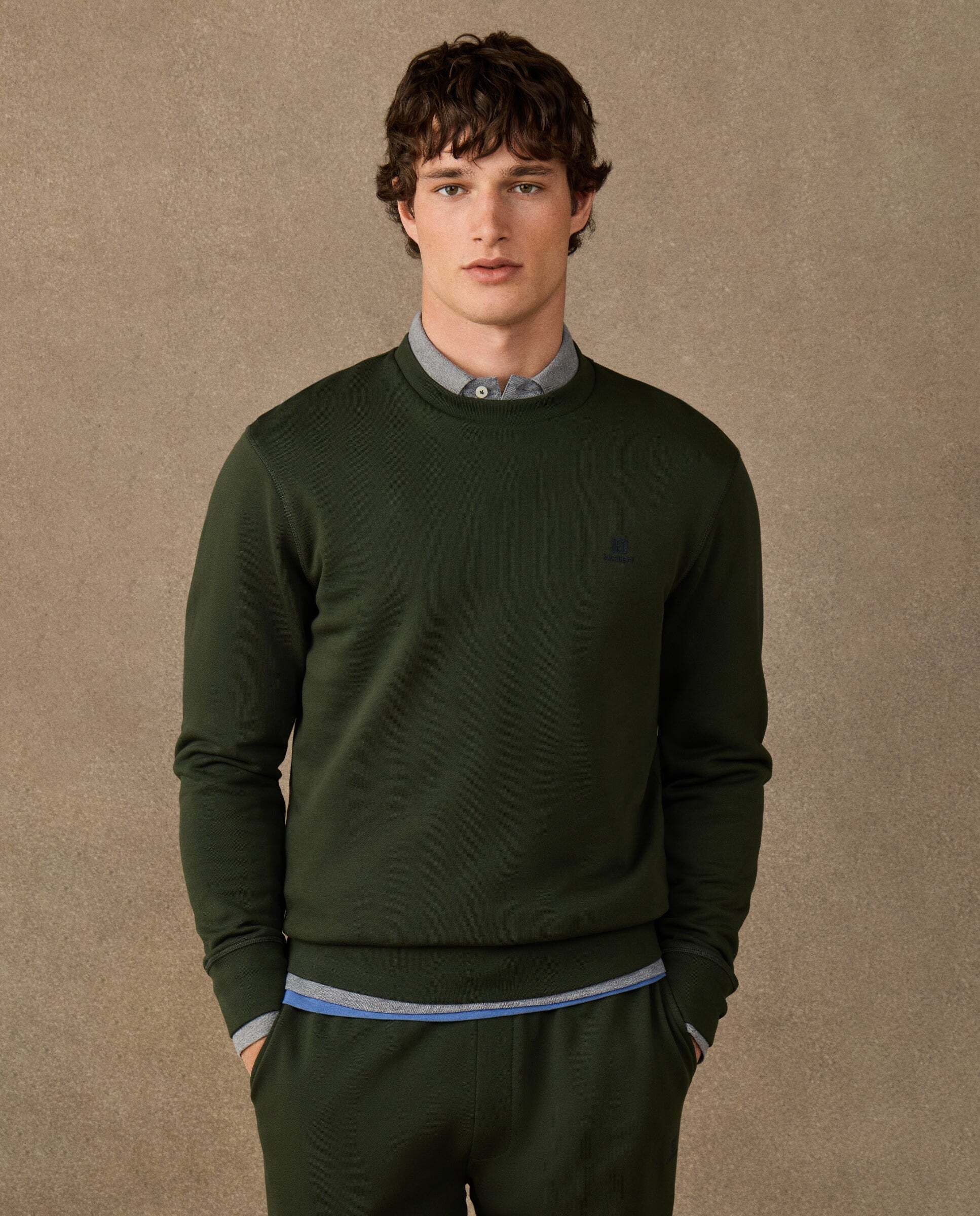 Sudadera de hombre algodón cuello redondo con logo - Hackett - Verde Verde-1