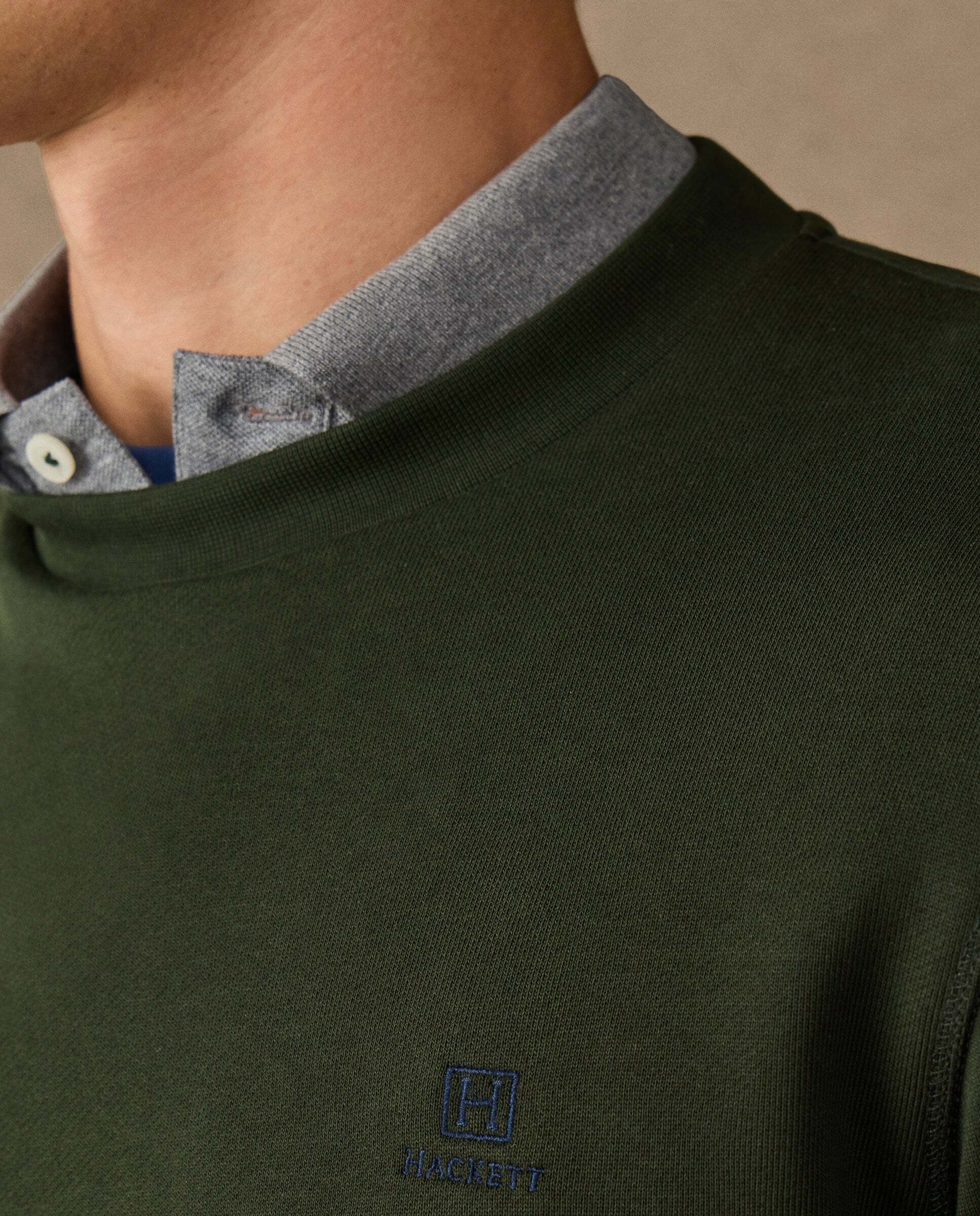 Sudadera de hombre algodón cuello redondo con logo - Hackett - Verde Verde-4