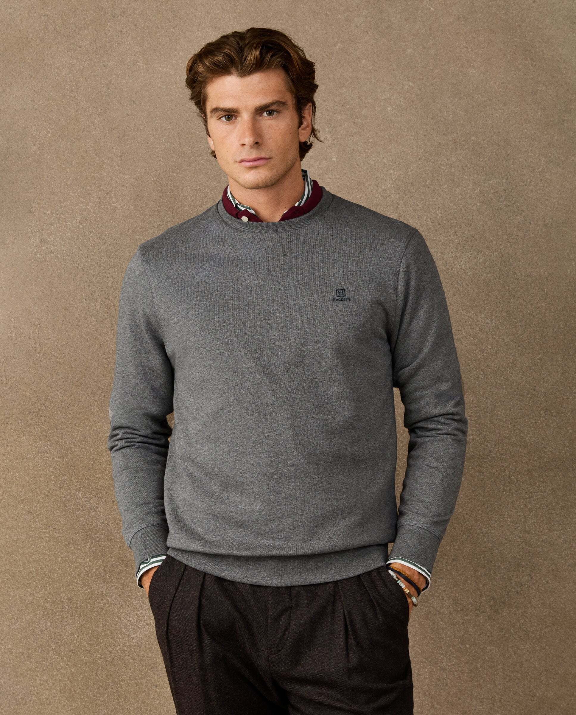 Imagen 0 de Sudadera de hombre algodón cuello redondo con logo Gris