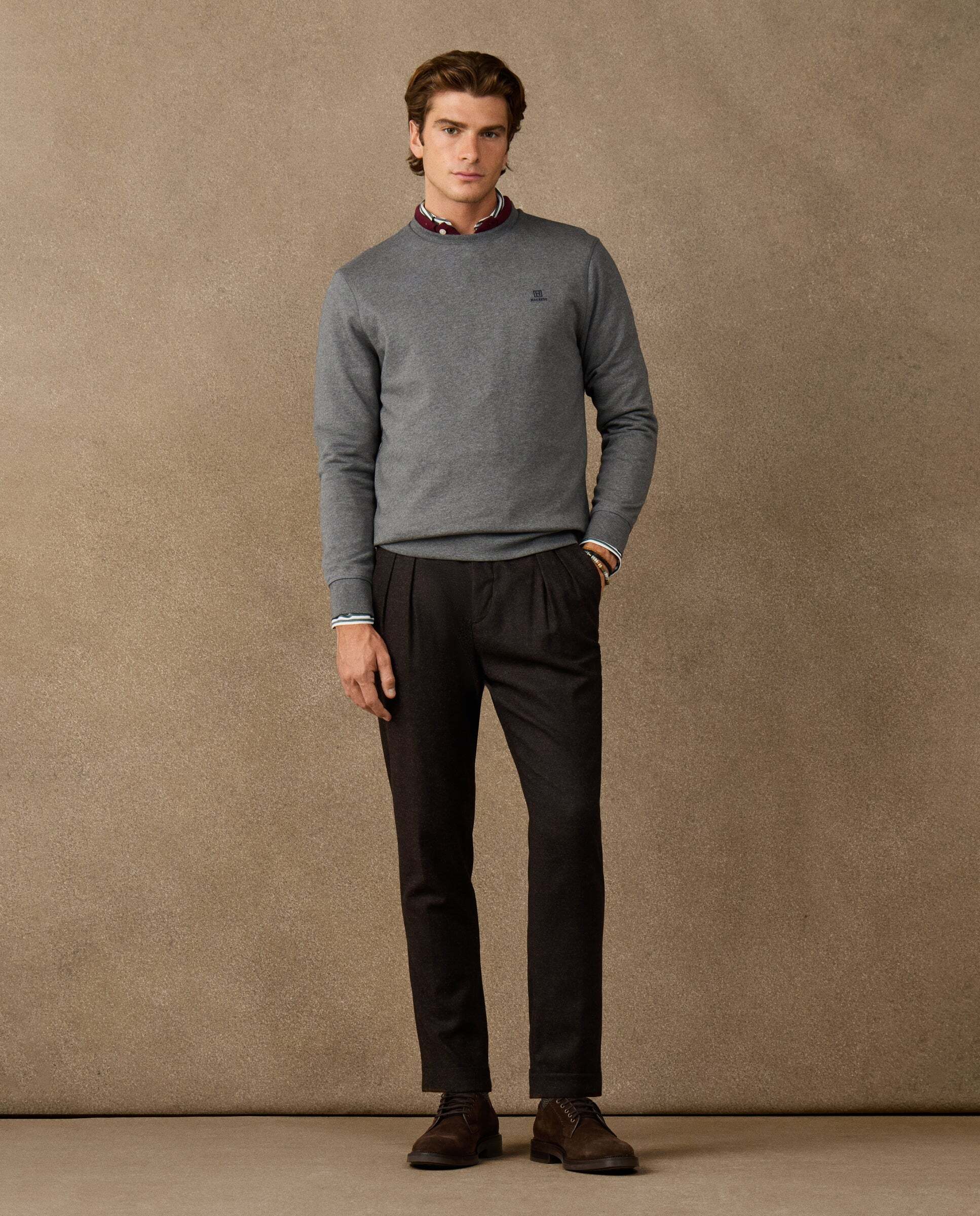 Sudadera de hombre algodón cuello redondo con logo - Hackett - Gris Gris-2