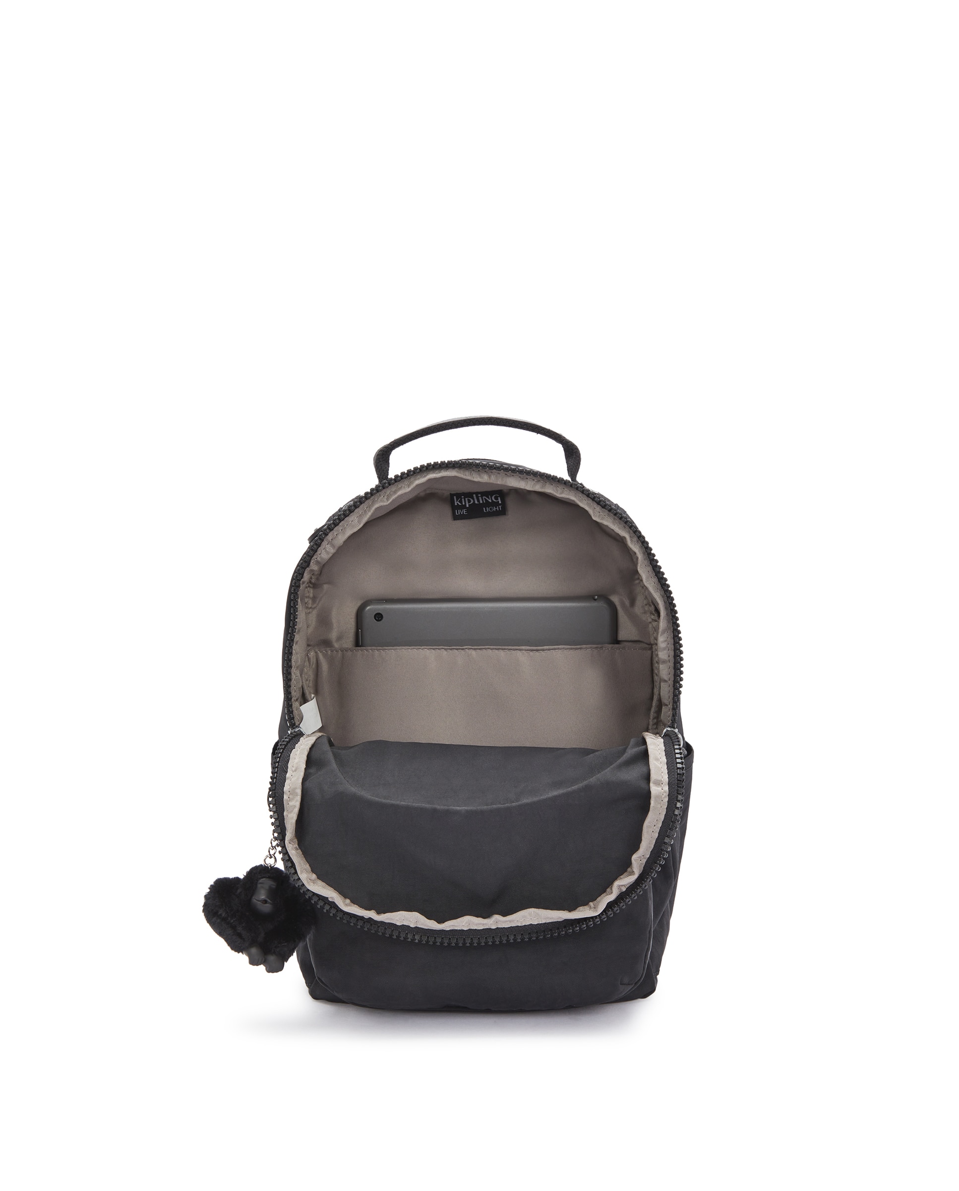 Mochila de mujer pequeña con cremallera y funda para tablet - Kipling - Negro Negro-3