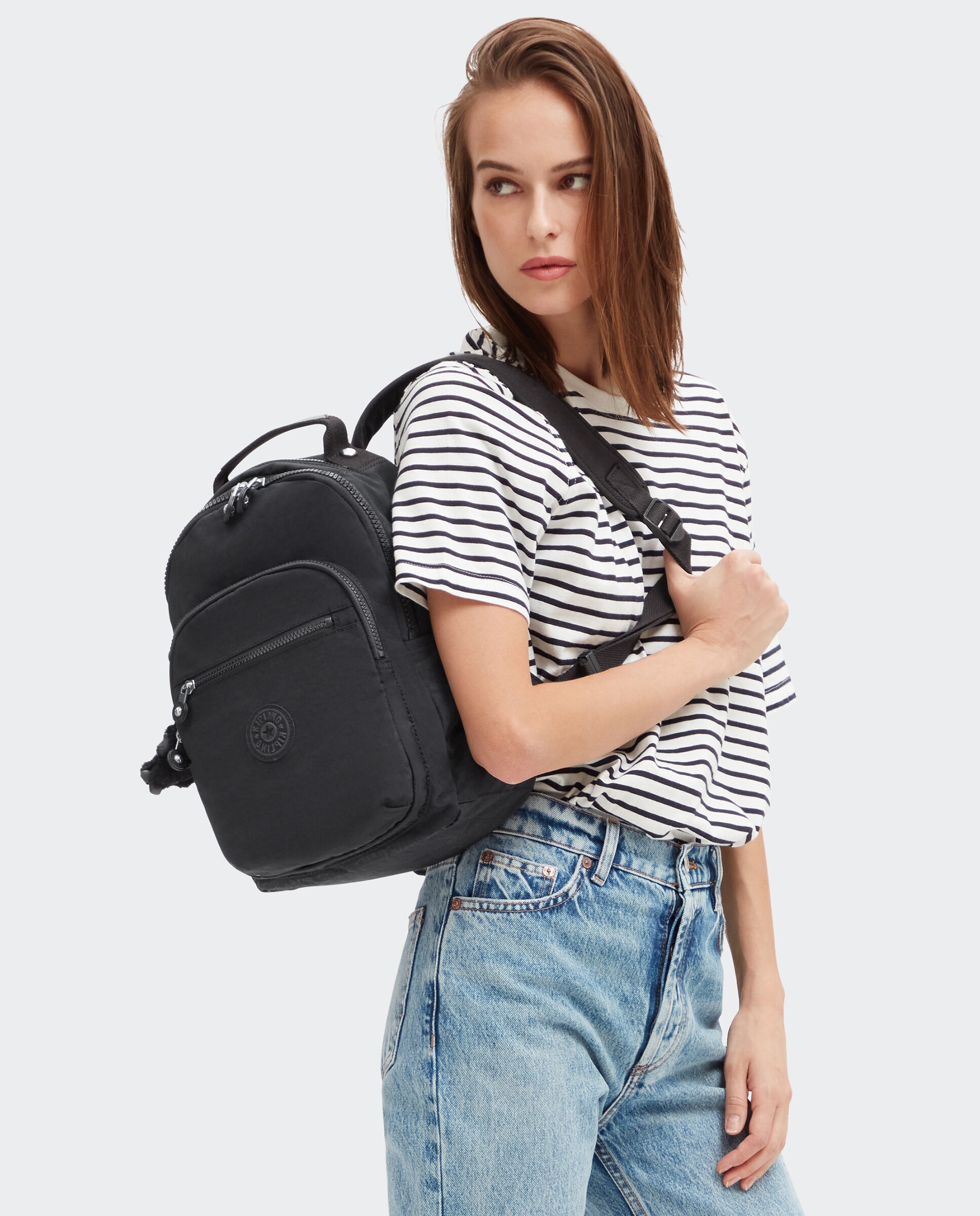 Mochila de mujer pequeña con cremallera y funda para tablet - Kipling - Negro Negro-2
