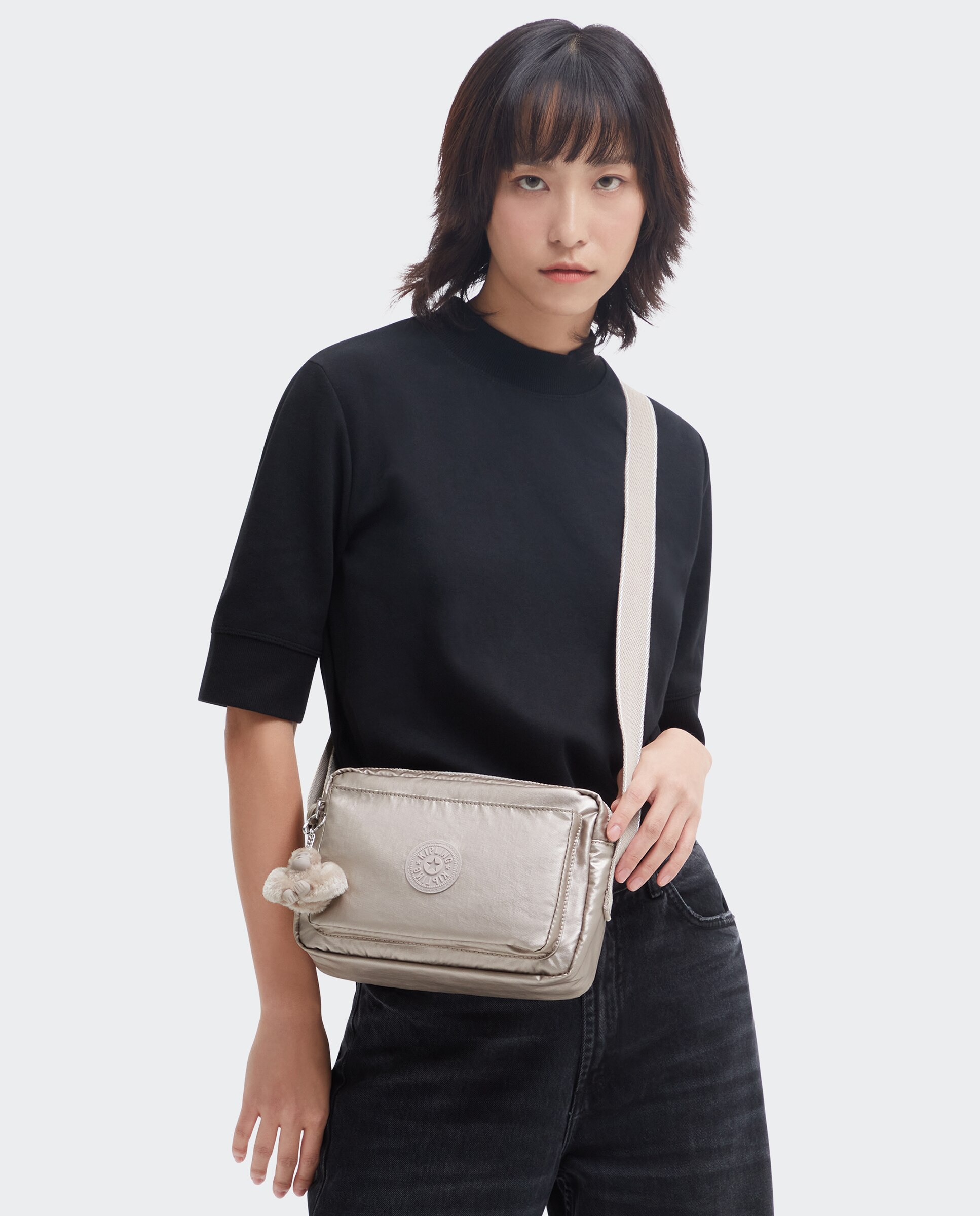 Bandolera de mujer mediana con correa ajustable para el hombro - Kipling - Gris claro Gris claro-2