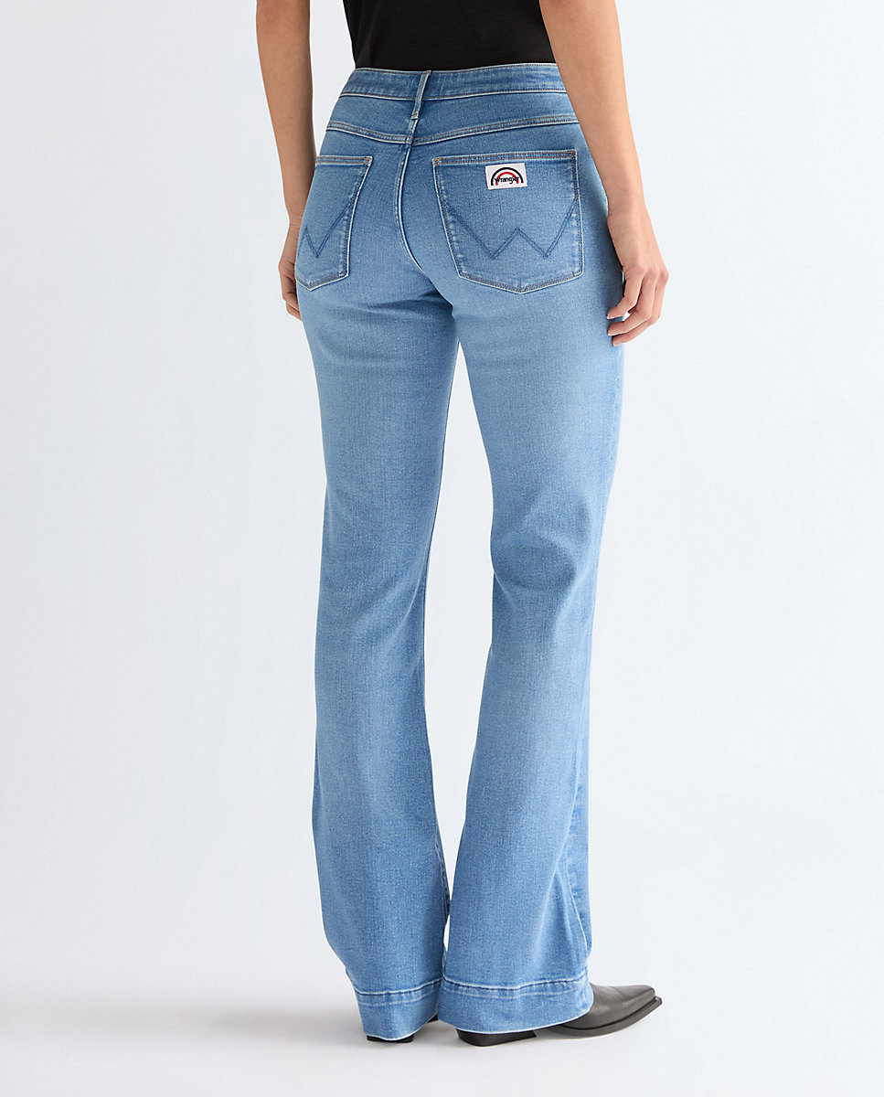Vaquero campana de mujer flare de tiro medio con bolsillos delanteros - Wrangler - Azul celeste Azul celeste-2
