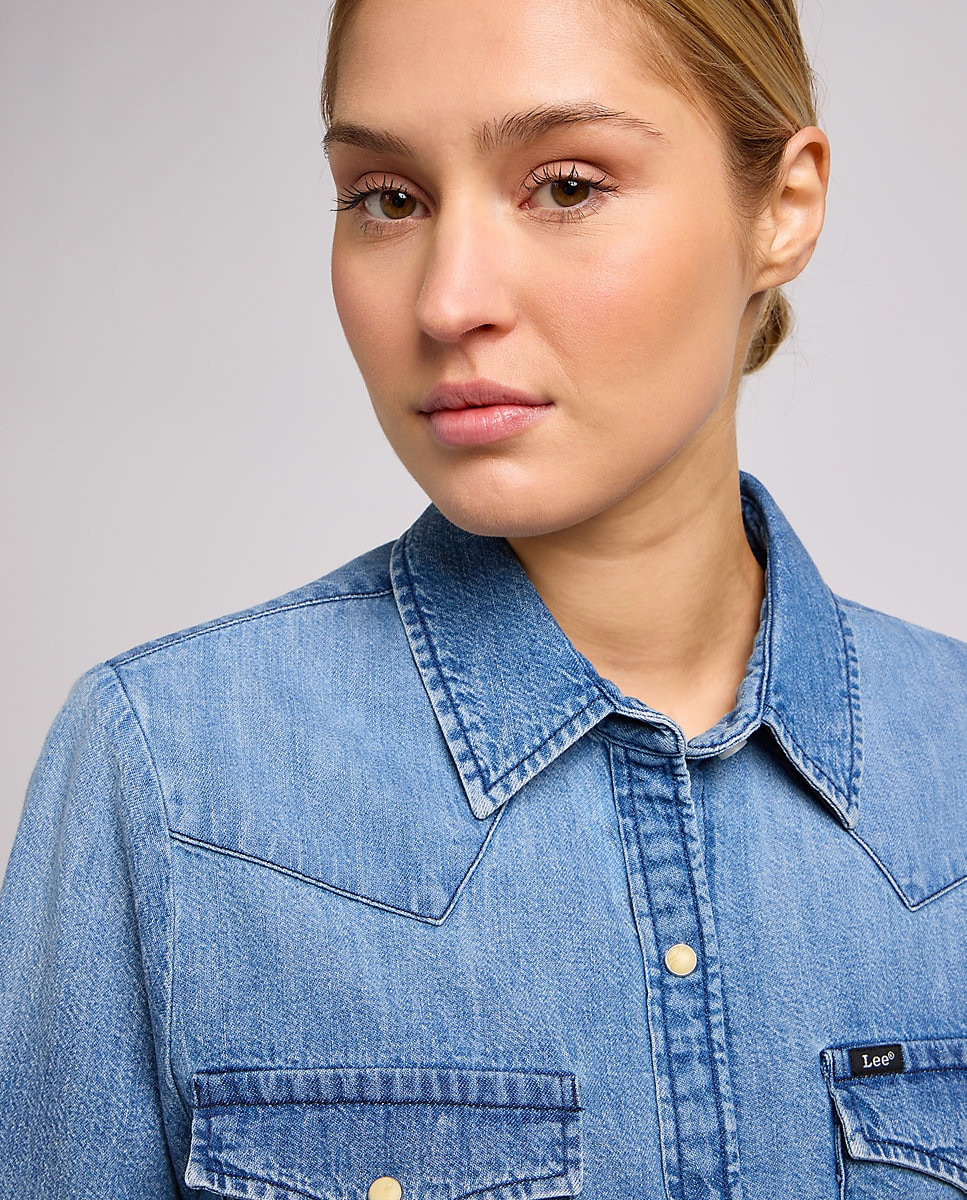 Camisa de mujer de manga larga lisa en color azul - Lee - Azul denim Azul denim-5