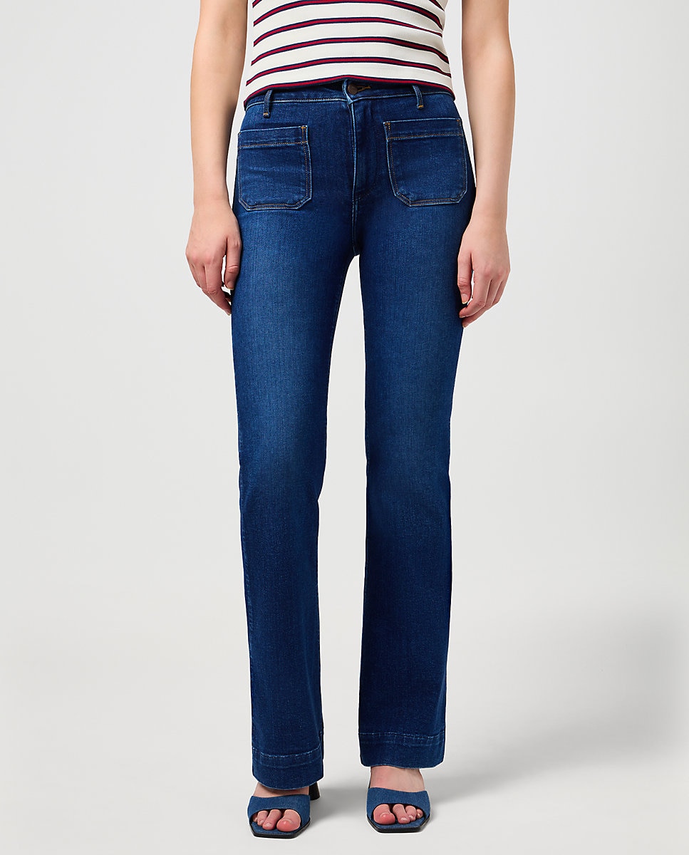 Vaquero campana de mujer Flare de tiro medio en color - Wrangler - Azul Azul-2