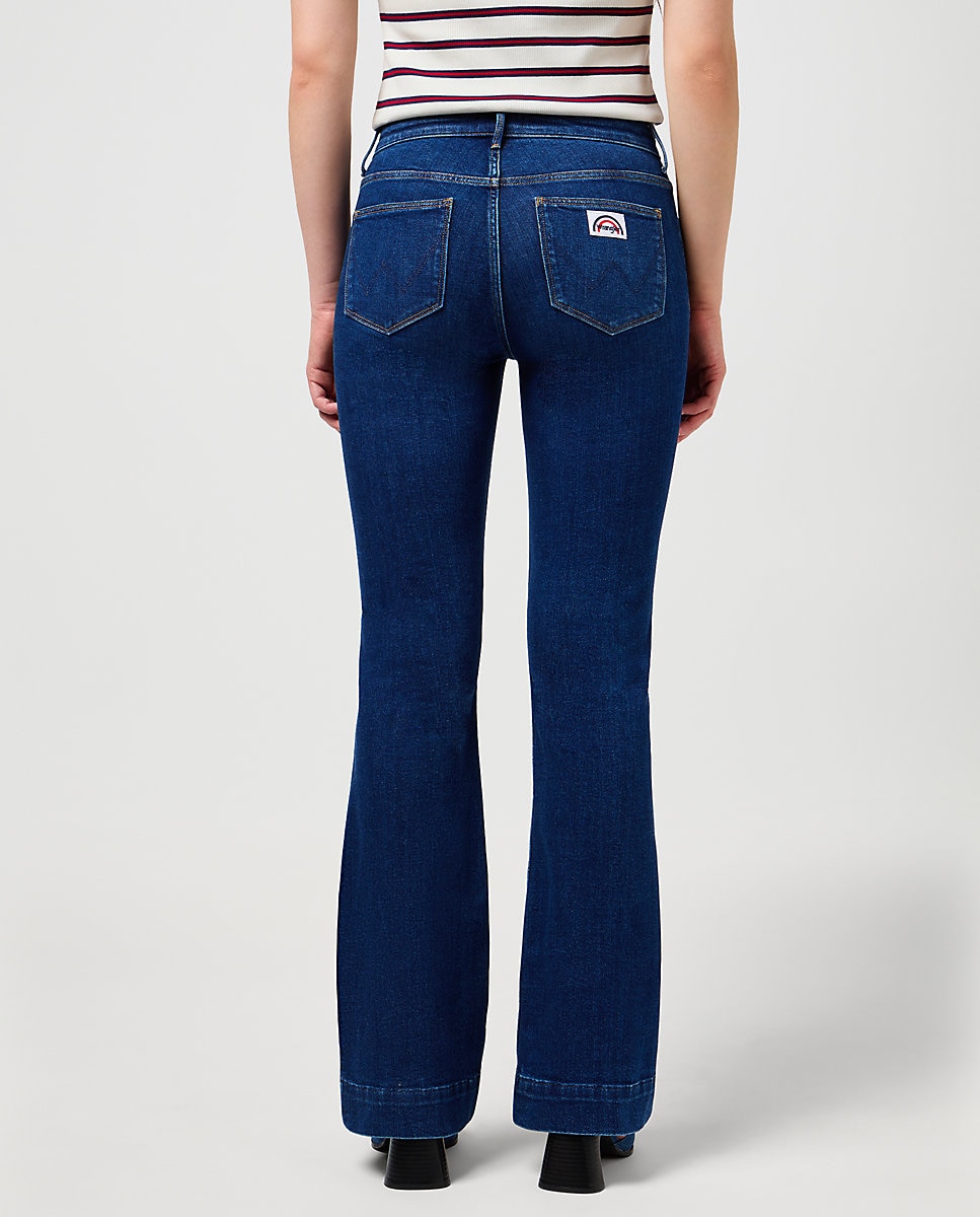 Vaquero campana de mujer Flare de tiro medio en color - Wrangler - Azul Azul-3