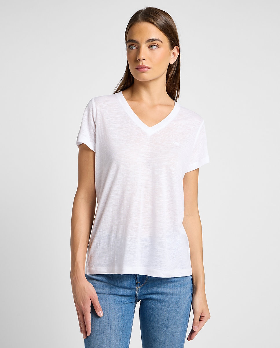 Lee - Camiseta de mujer de manga corta con cuello de pico.