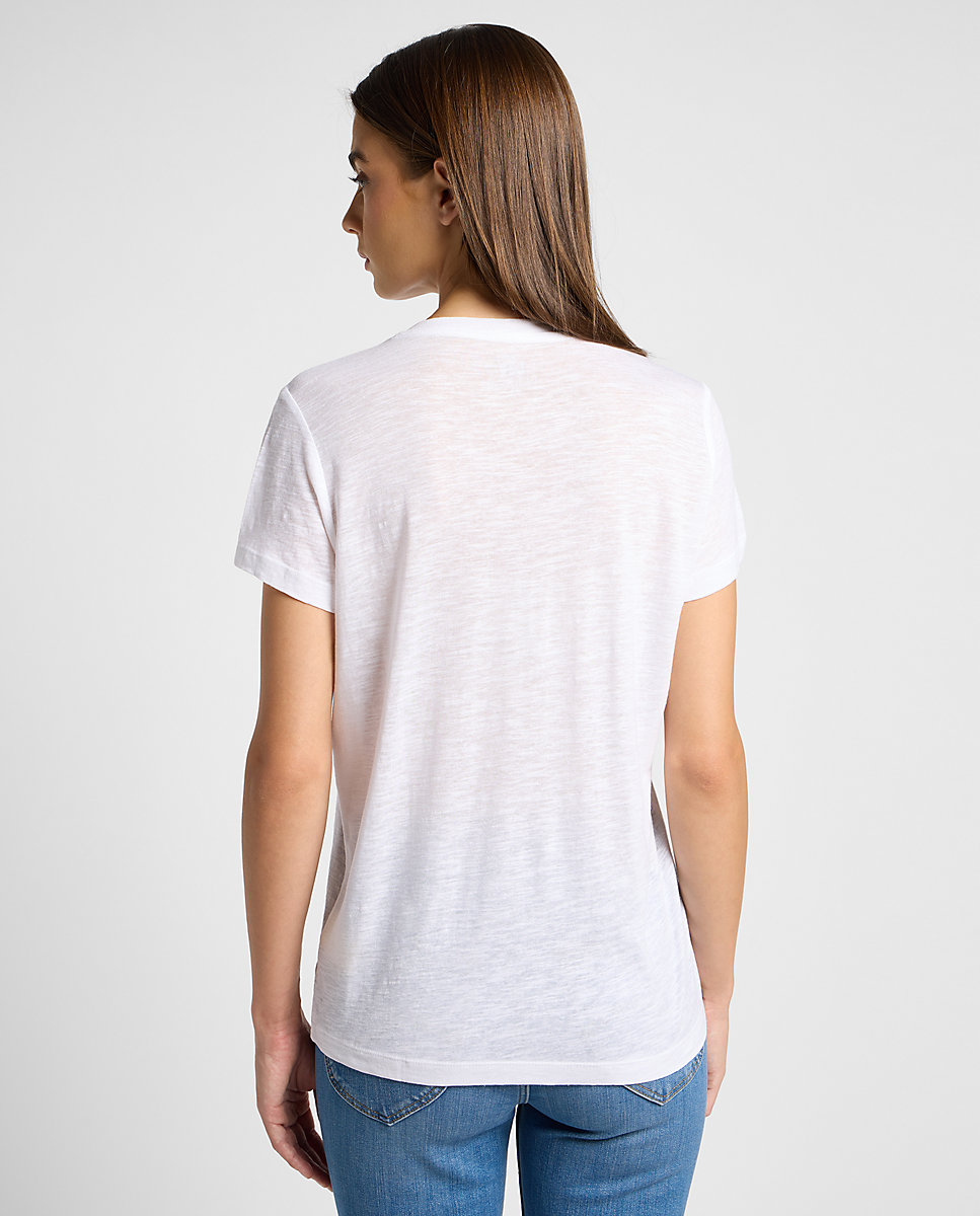 Camiseta de mujer de manga corta con cuello de pico - Lee - Blanco Blanco-2