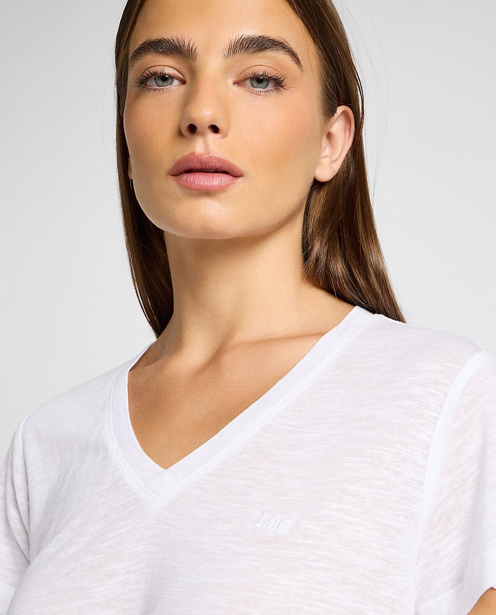 Camiseta de mujer de manga corta con cuello de pico - Lee - Blanco Blanco-5