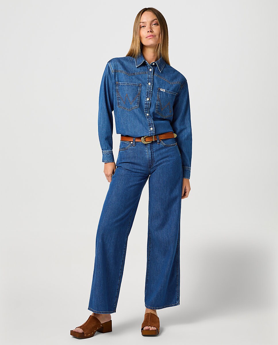 Wrangler Pantalones Tipo Vaquero Para Mujer Vaquero World Wide De Mujer De  Corte Wide Leg En Azul · Wrangler