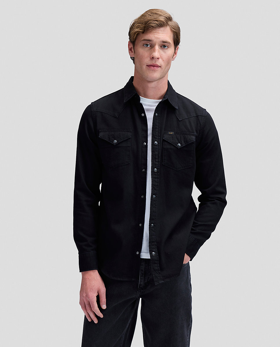 Imagen 0 de Camisa vaquera de hombre de manga larga Negro