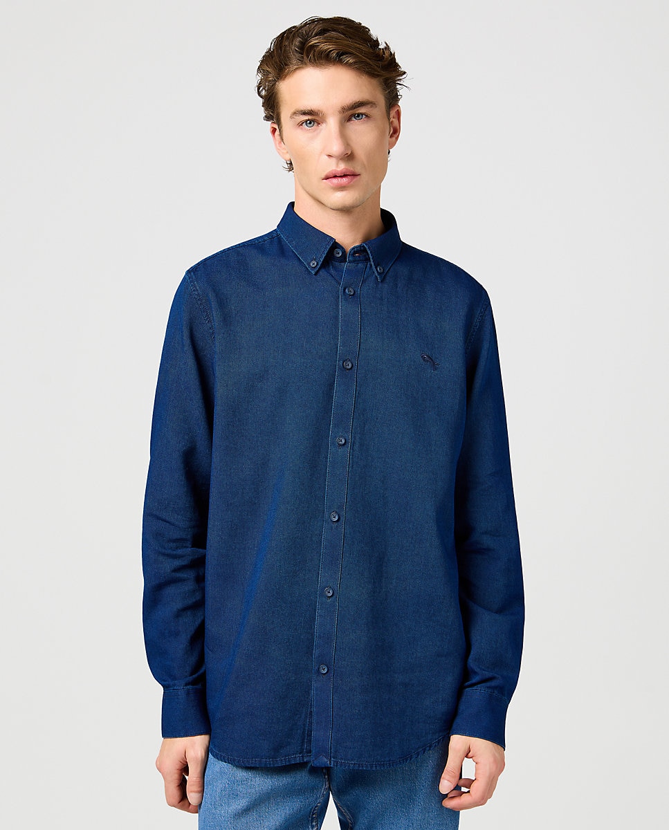 Camisa de hombre de stile Oxford de manga larga - Wrangler - Azul índigo Azul índigo-1