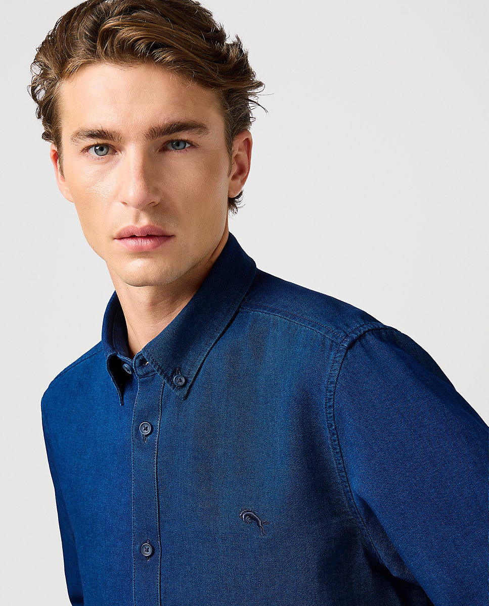 Camisa de hombre de stile Oxford de manga larga - Wrangler - Azul índigo Azul índigo-4