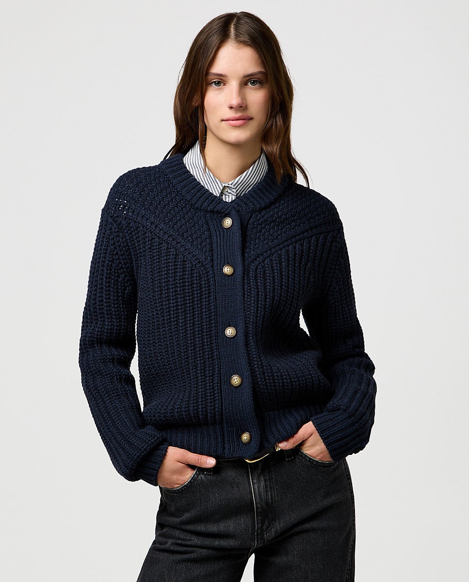 Cárdigan de mujer con canesú de inspiración wéstern - Wrangler - Azul oscuro Azul oscuro-1