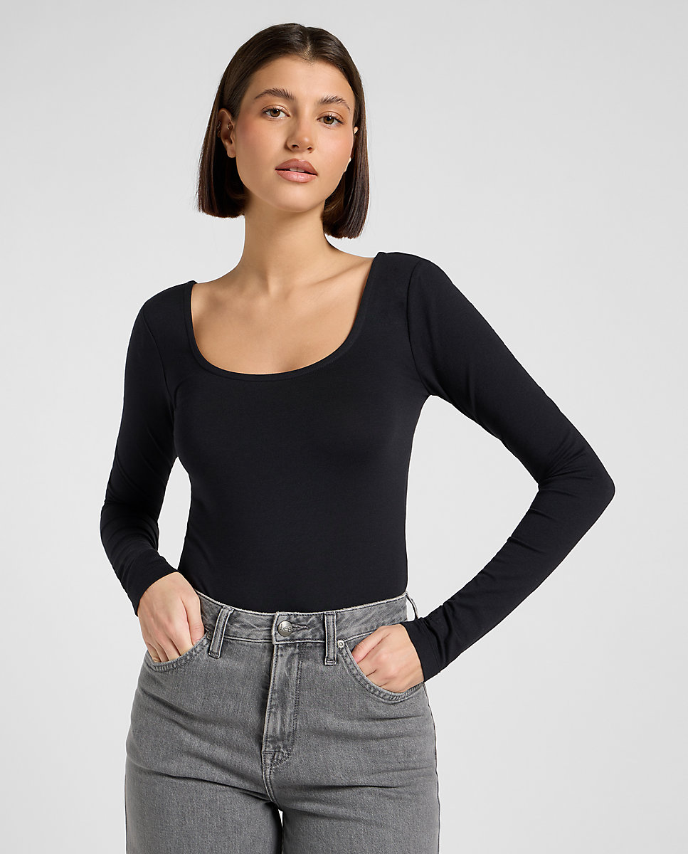 Body de mujer de manga larga y collo cuadro - Lee - Negro Negro-1