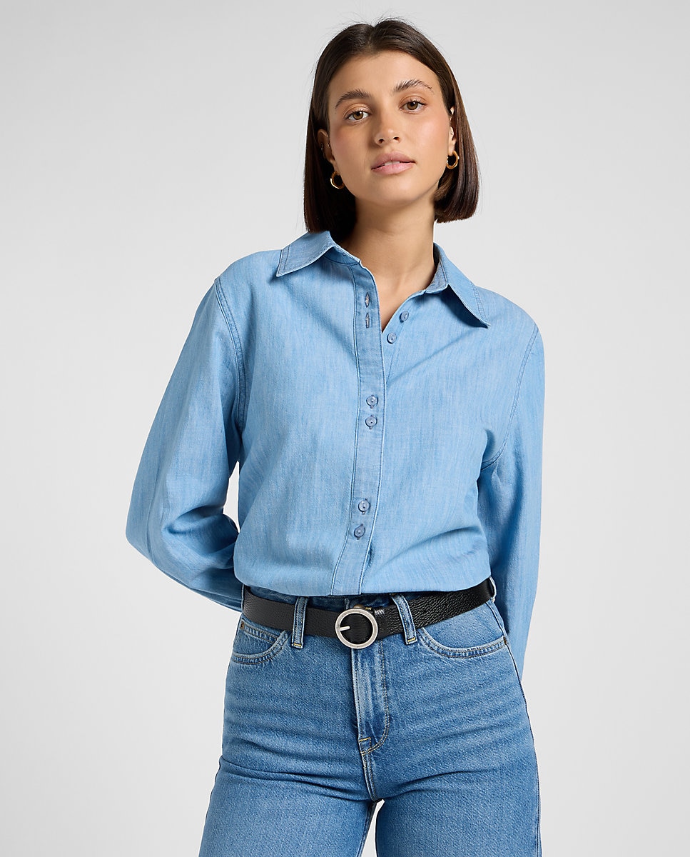 Camisa de mujer de corte holgado con mangas abullonadas - Lee - Azul Azul-1