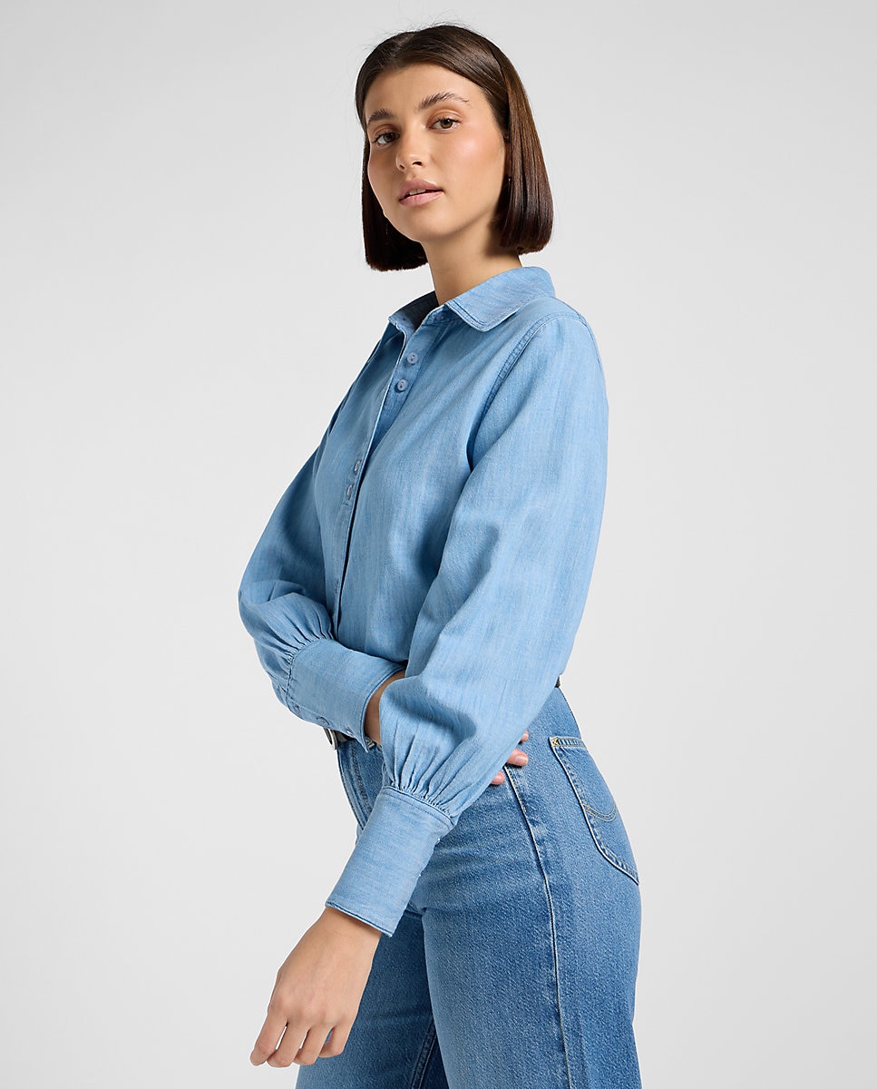 Camisa de mujer de corte holgado con mangas abullonadas - Lee - Azul Azul-4