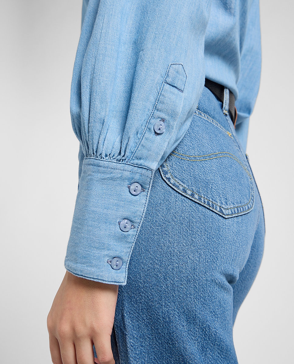 Camisa de mujer de corte holgado con mangas abullonadas - Lee - Azul Azul-5
