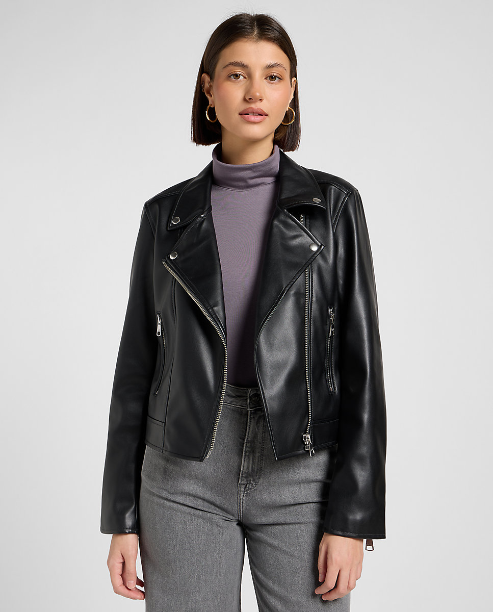 Cazadora de mujer motera efecto piel - Lee - Negro Negro-1
