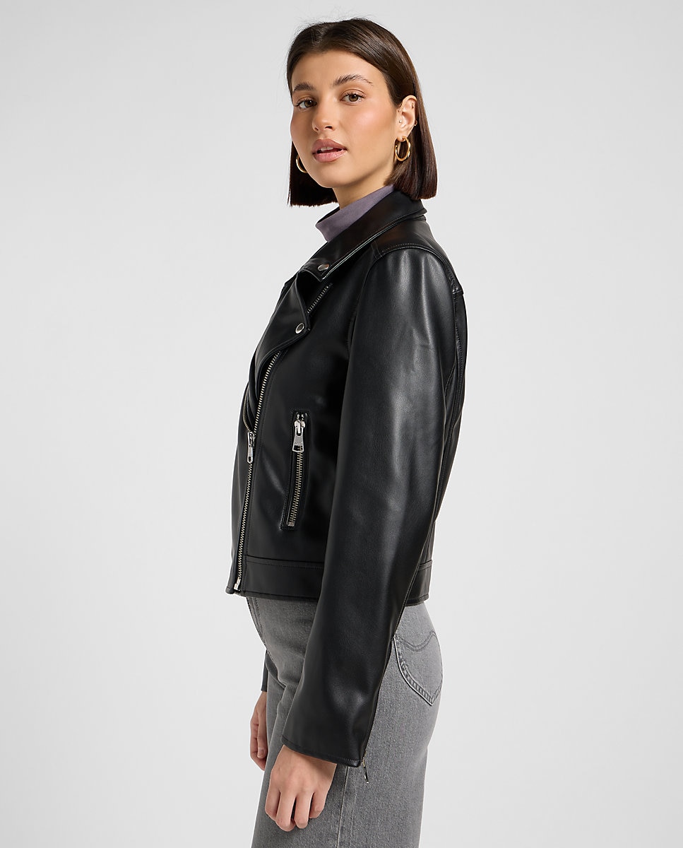 Cazadora de mujer motera efecto piel - Lee - Negro Negro-4