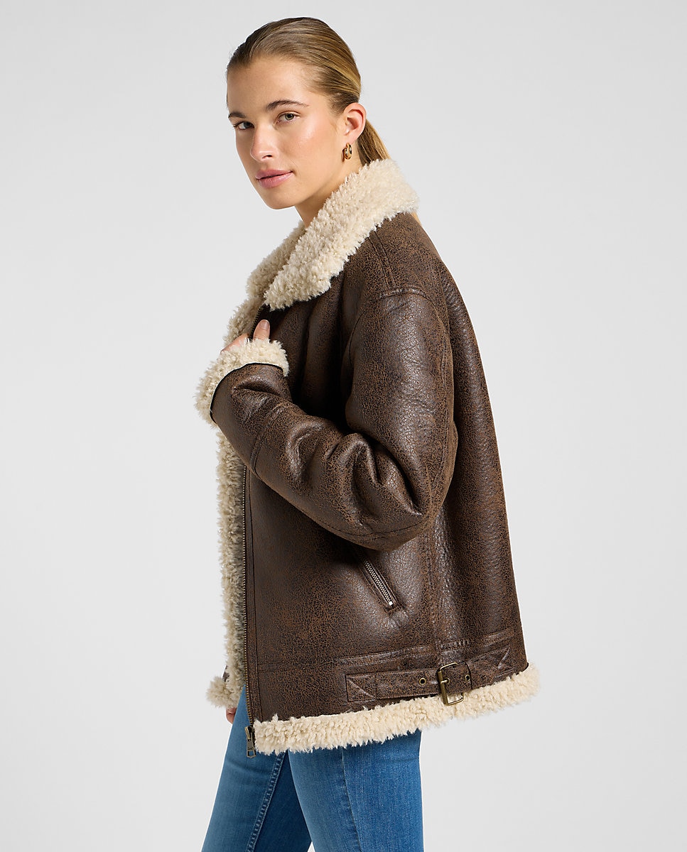 Cazadora de mujer Aviator con apliques de borreguito - Lee - Marrón Marrón-4