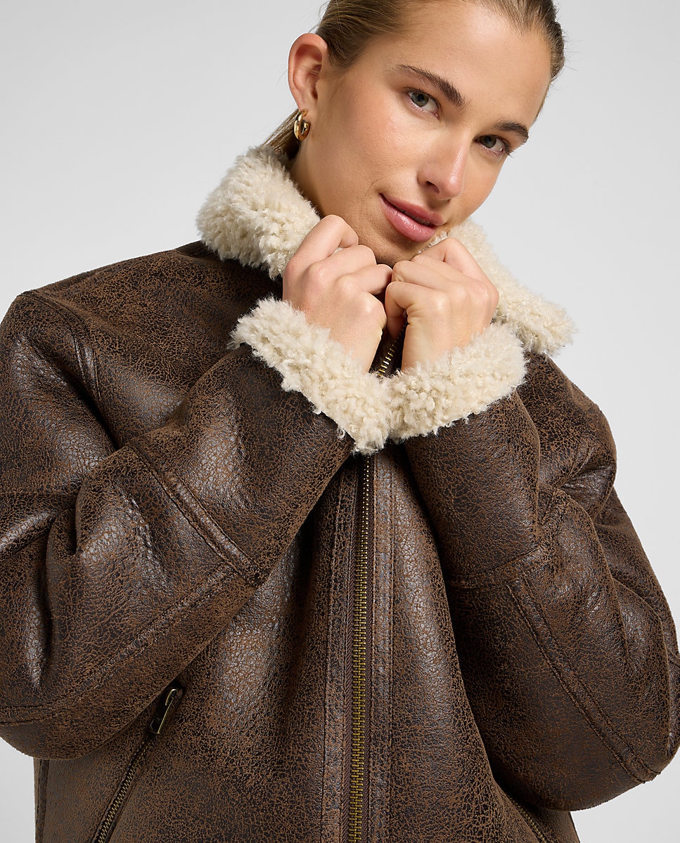 Cazadora de mujer Aviator con apliques de borreguito - Lee - Marrón Marrón-5