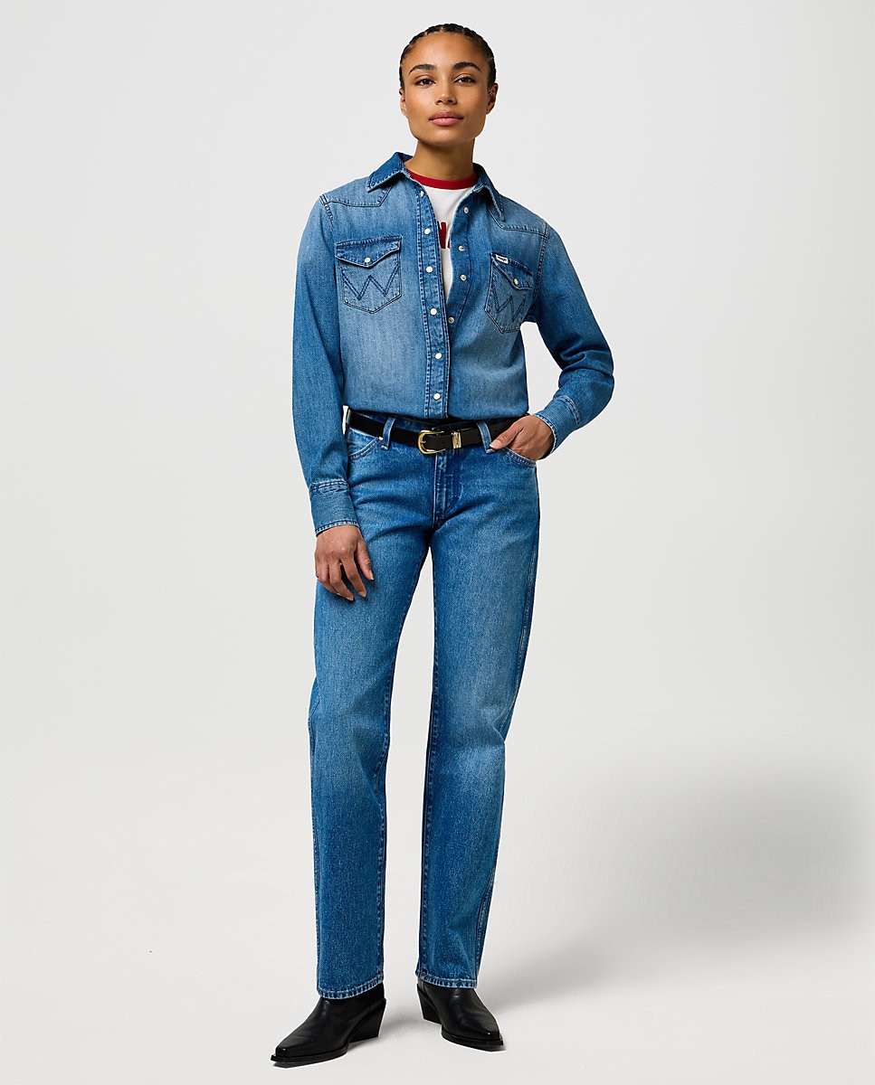 Vaqueros rectos de mujer de tiro bajo cowboy - Wrangler - Azul índigo Azul índigo-3