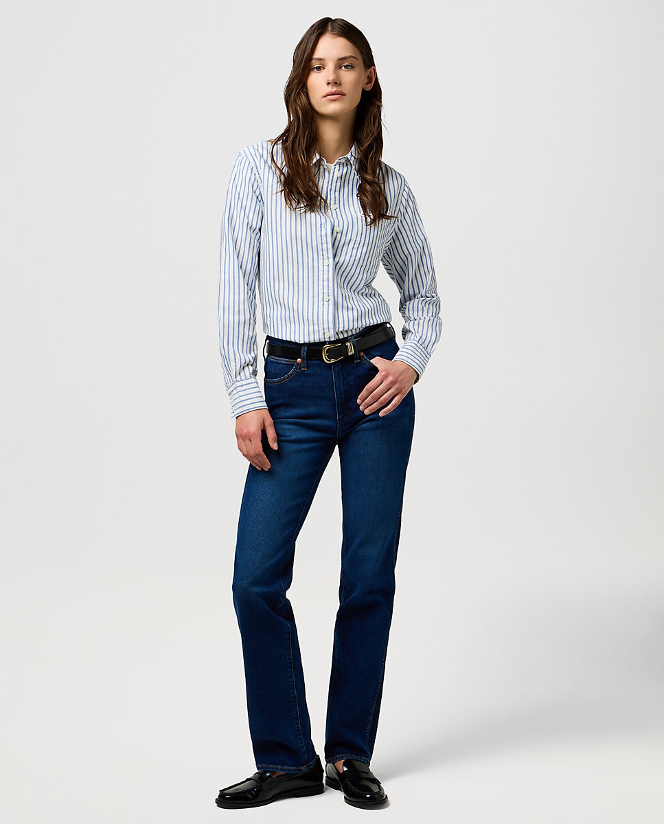 Imagen 0 de Vaqueros straight de mujer de corte recto y cintura regular Azul denim
