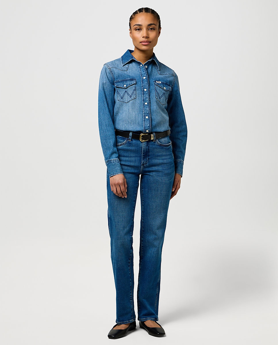 Vaqueros Straight de mujer de corte recto y cintura media - Wrangler - Azul denim Azul denim-3