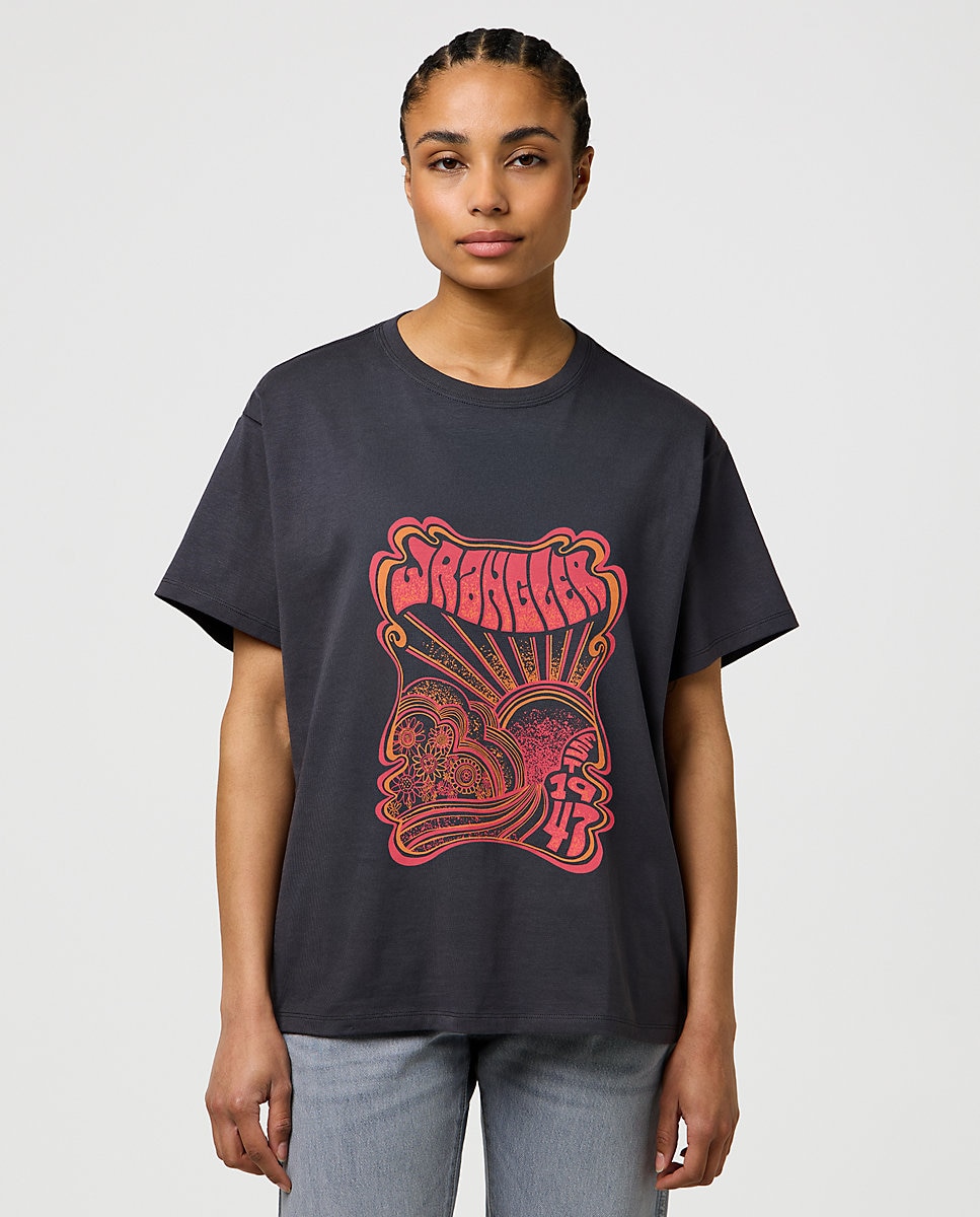 Camiseta de mujer de corte relajado con estampado frontal - Wrangler - Negro / Naranja Negro / Naranja-1