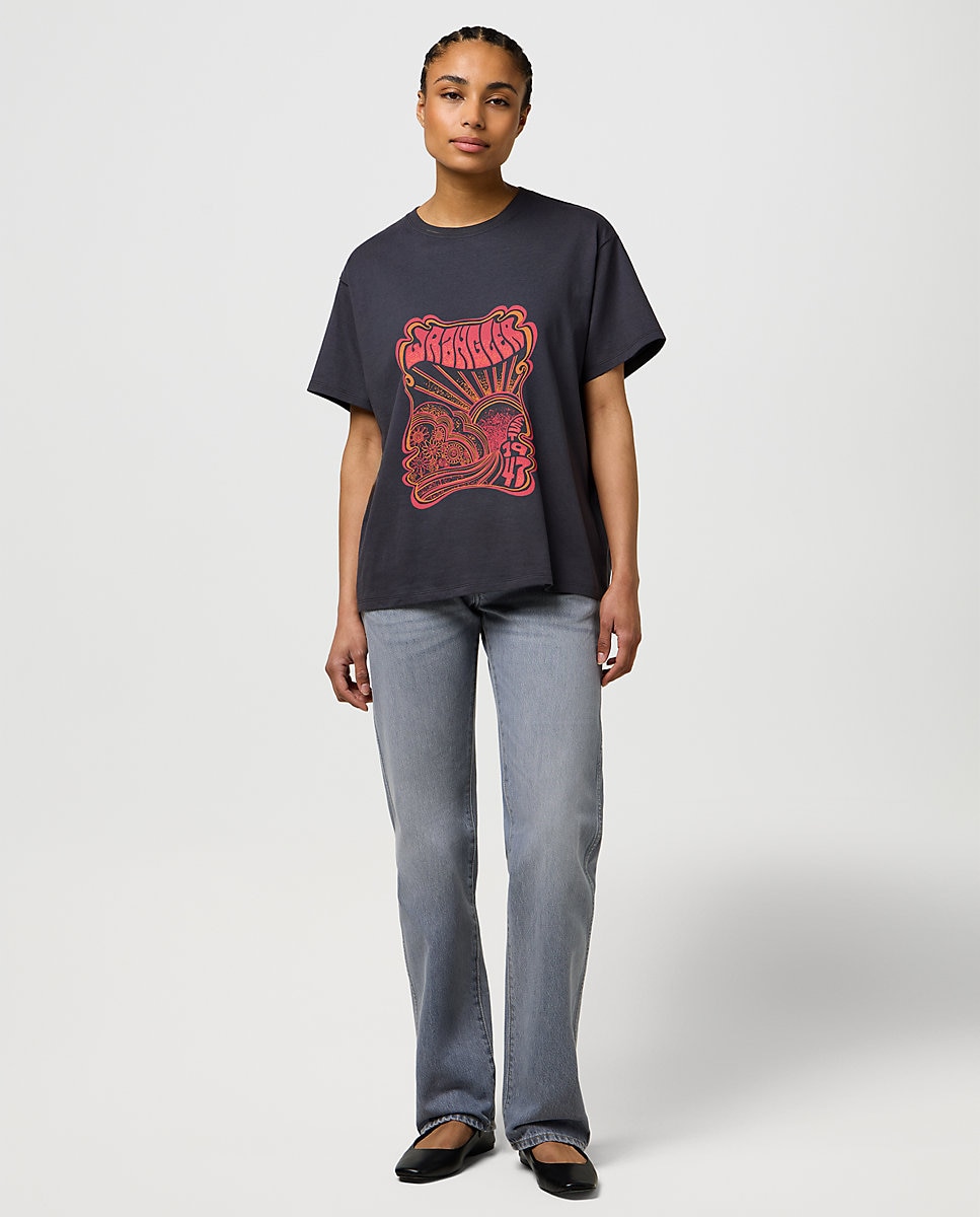 Camiseta de mujer de corte relajado con estampado frontal - Wrangler - Negro / Naranja Negro / Naranja-3