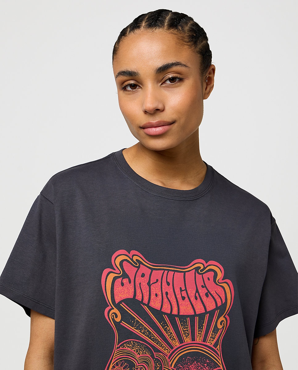 Camiseta de mujer de corte relajado con estampado frontal - Wrangler - Negro / Naranja Negro / Naranja-4