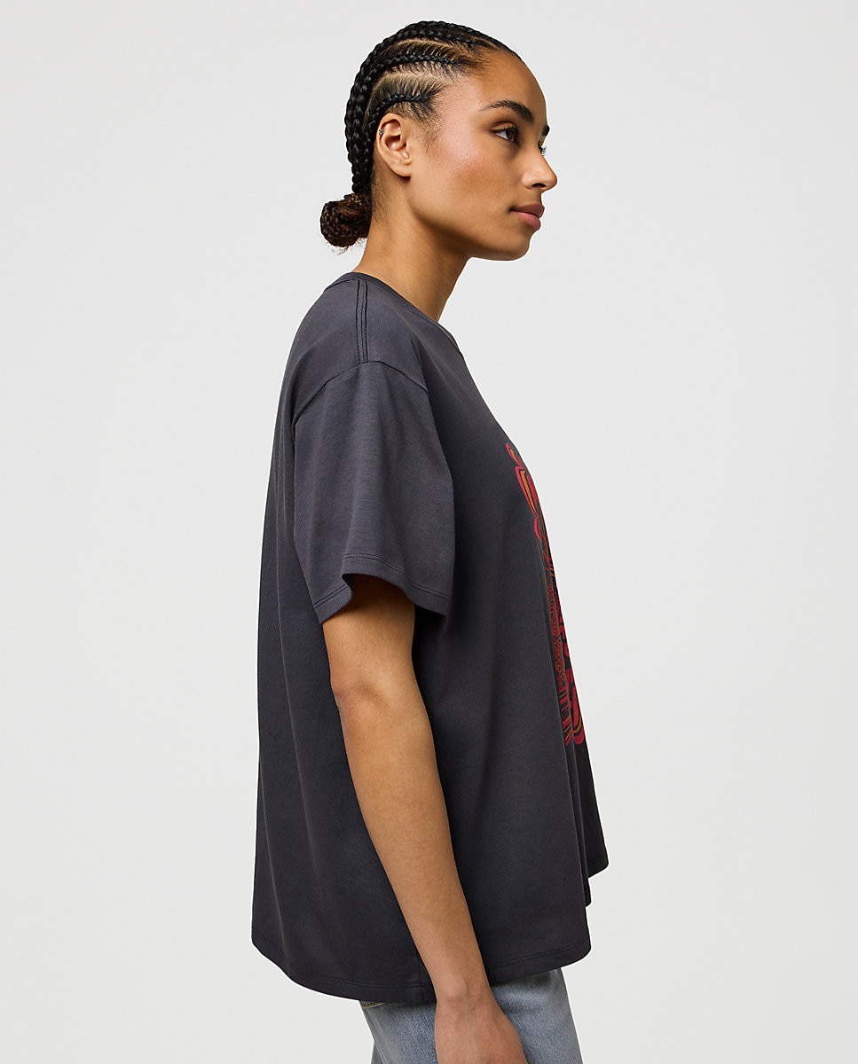 Camiseta de mujer de corte relajado con estampado frontal - Wrangler - Negro / Naranja Negro / Naranja-5