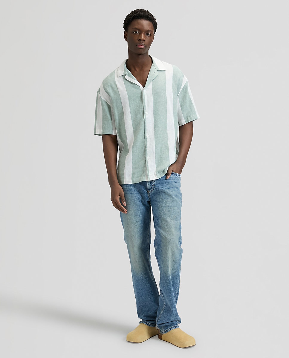 Camisa de hombre resort de manga corta de corte relaxed - Lee - Azul / Blanco Azul / Blanco-3