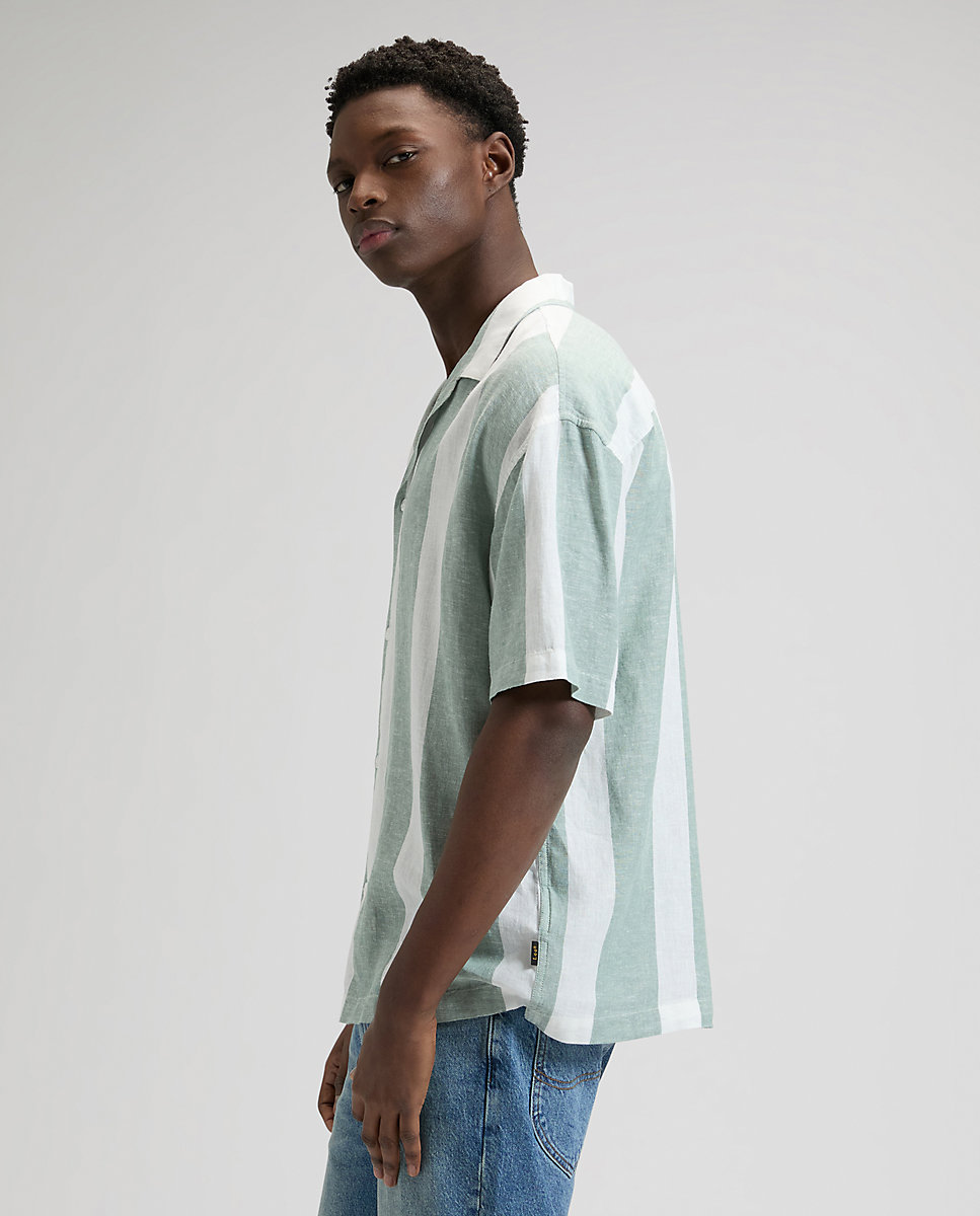 Camisa de hombre resort de manga corta de corte relaxed - Lee - Azul / Blanco Azul / Blanco-4