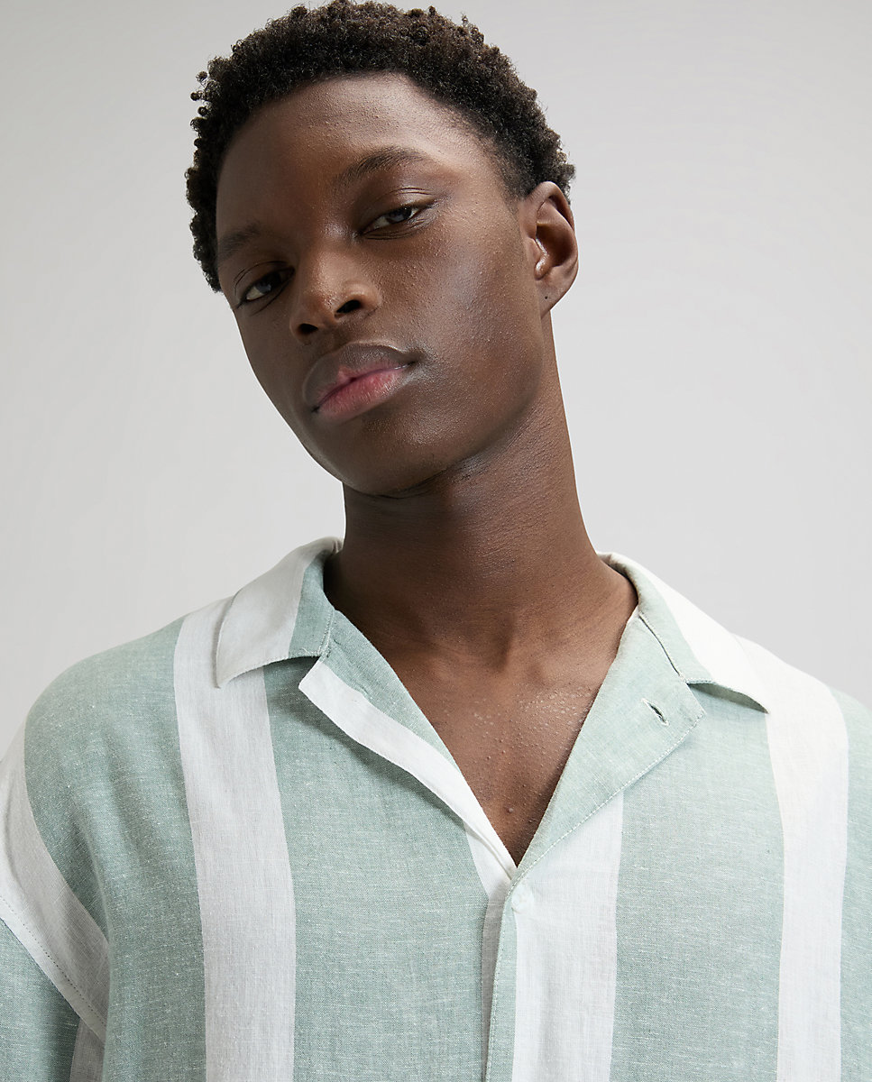 Camisa de hombre resort de manga corta de corte relaxed - Lee - Azul / Blanco Azul / Blanco-5