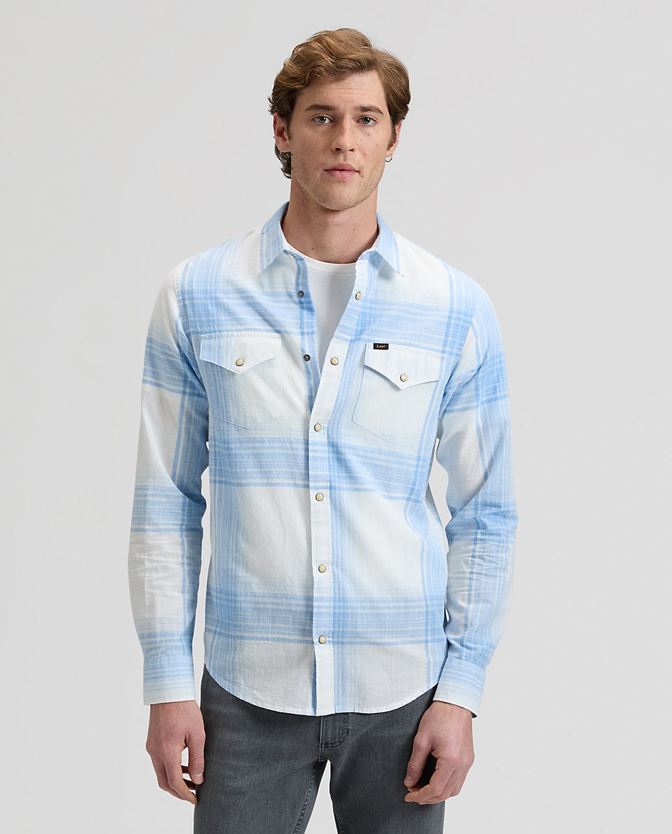 Camisa de hombre de manga larga de cuadros - Lee - Azul / Blanco Azul / Blanco-1