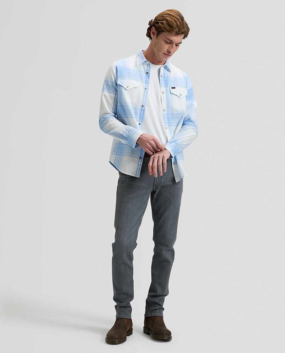 Camisa de hombre de manga larga de cuadros - Lee - Azul / Blanco Azul / Blanco-3