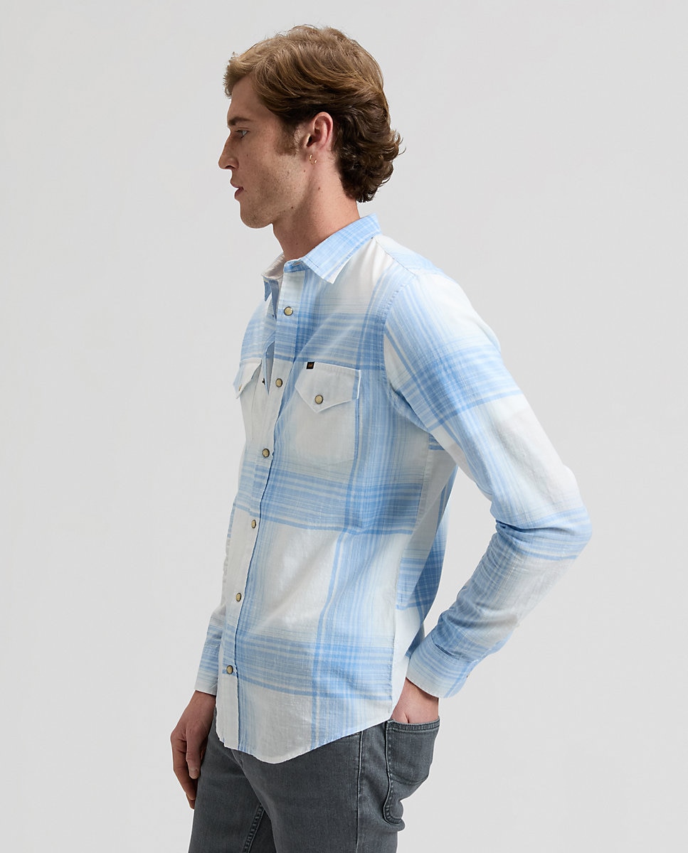 Camisa de hombre de manga larga de cuadros - Lee - Azul / Blanco Azul / Blanco-4