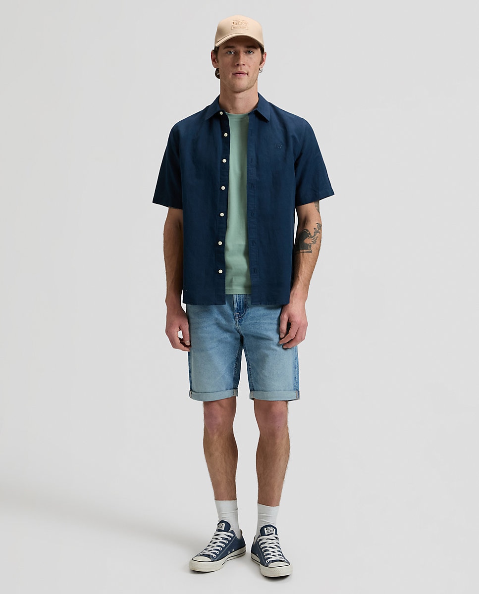 Camisa de hombre de manga corta y corte regular - Lee - Azul marino Azul marino-3