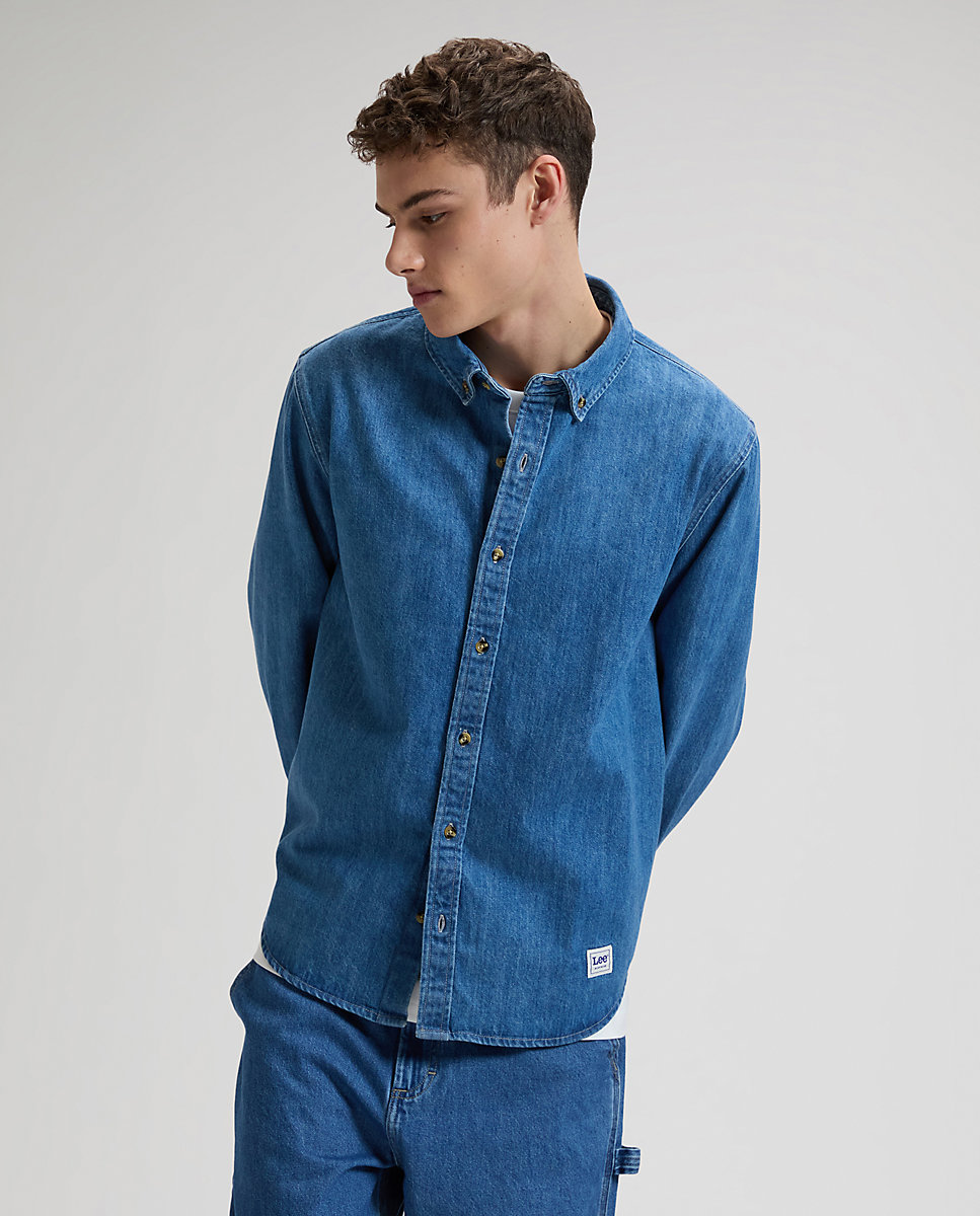 Imagen 0 de Camisa vaquera de hombre de manga larga de corte relaxed Azul denim