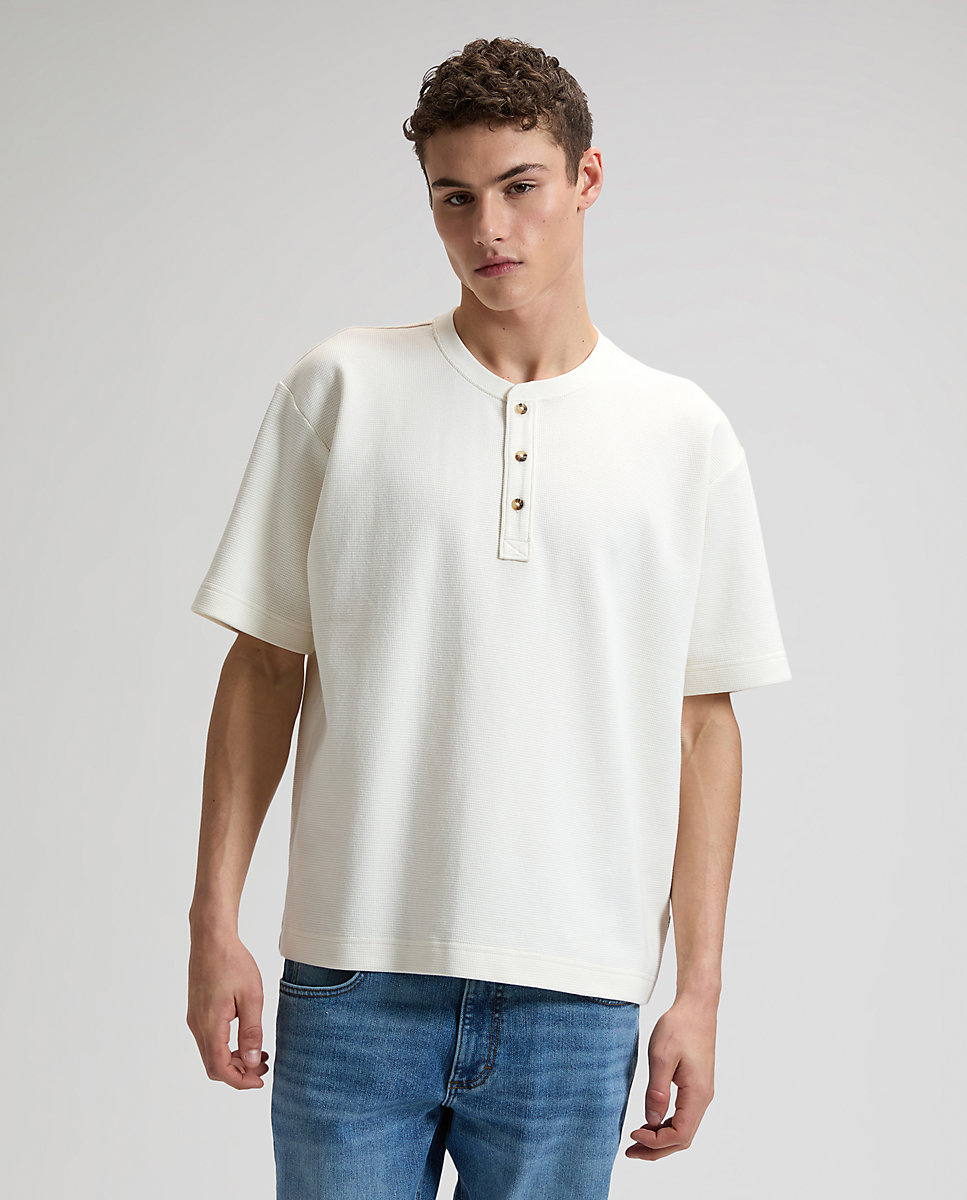 Lee - Camiseta de hombre de manga corta y media tapeta de botones.