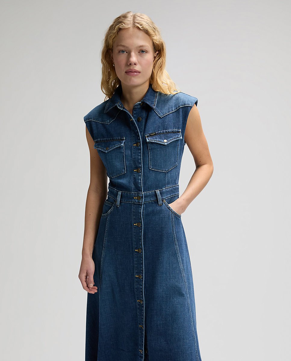 Vestido vaquero largo sin mangas - Lee - Azul Azul-1