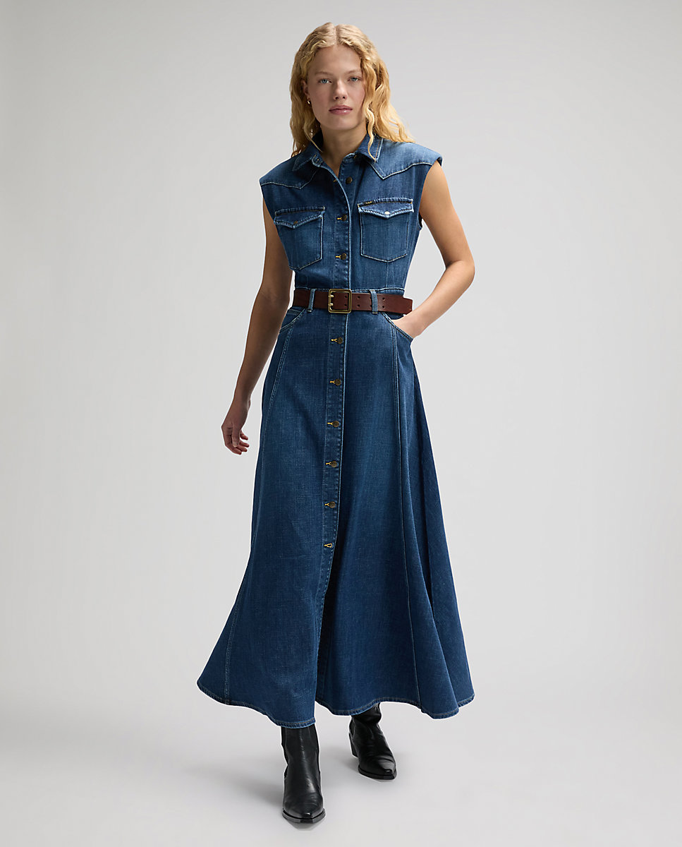 Vestido vaquero largo sin mangas - Lee - Azul Azul-3